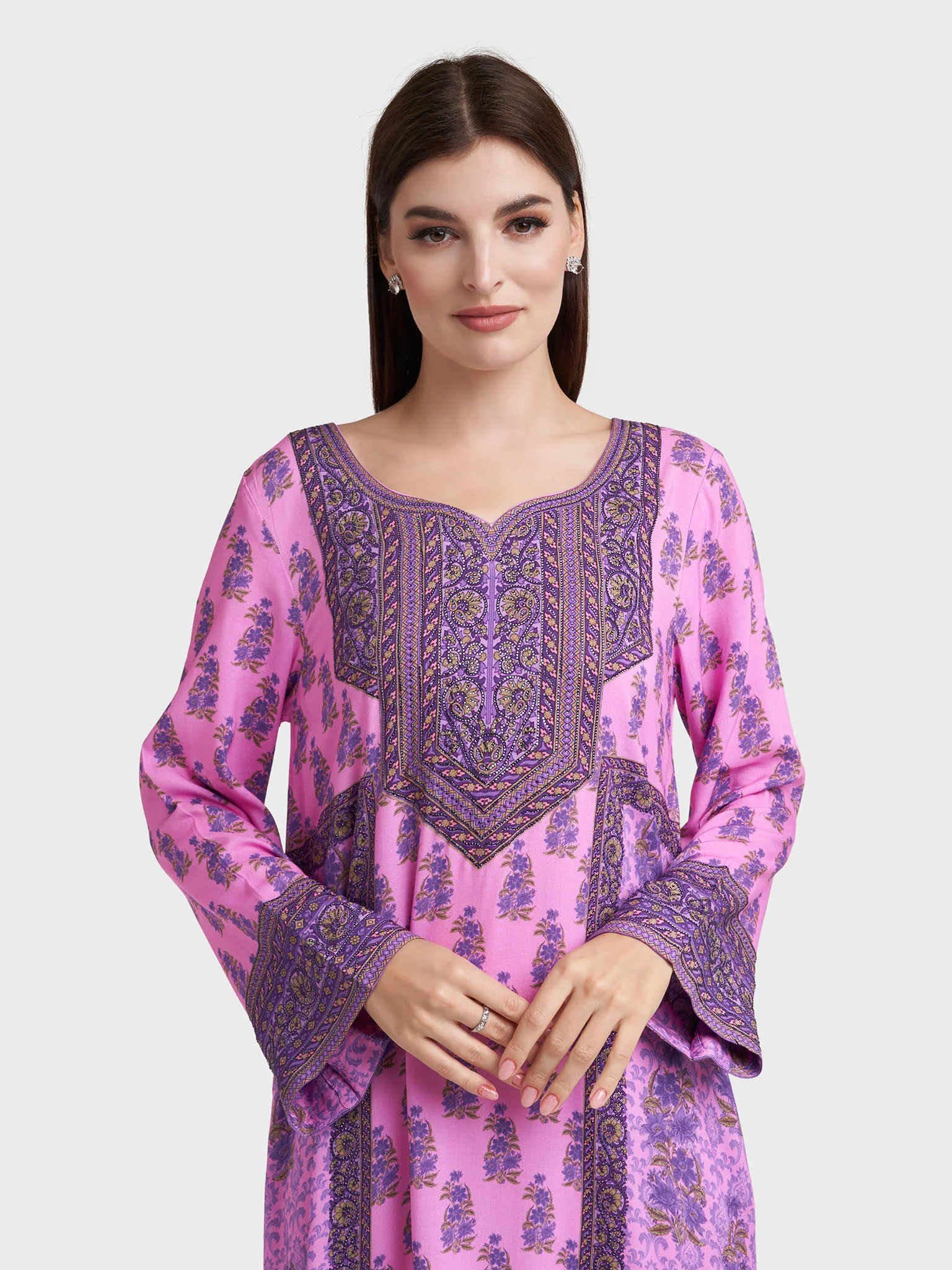 Pink Rayon Floral Print Jalabiya (VDE274)
