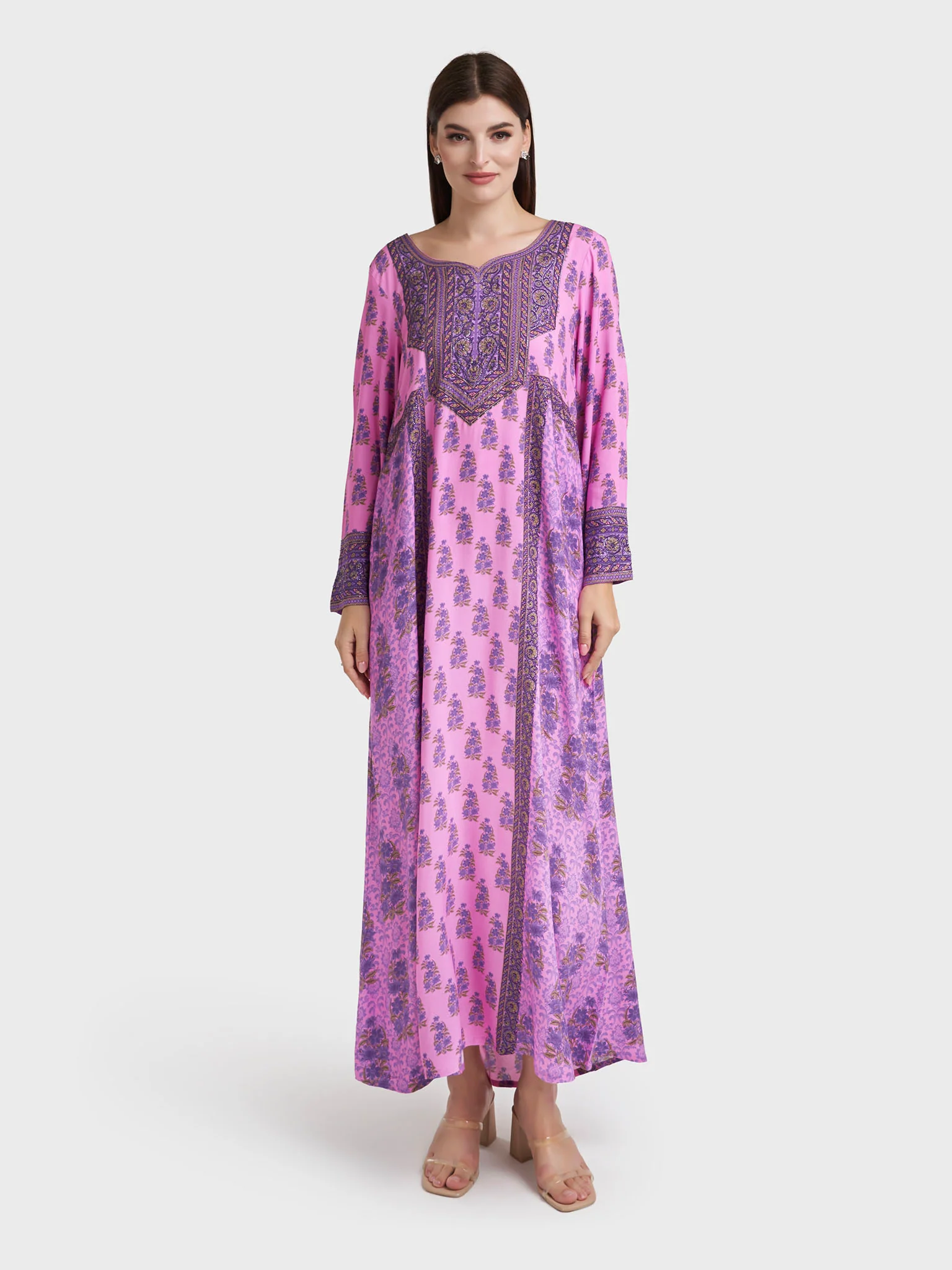 Pink Rayon Floral Print Jalabiya (VDE274) - Image 2