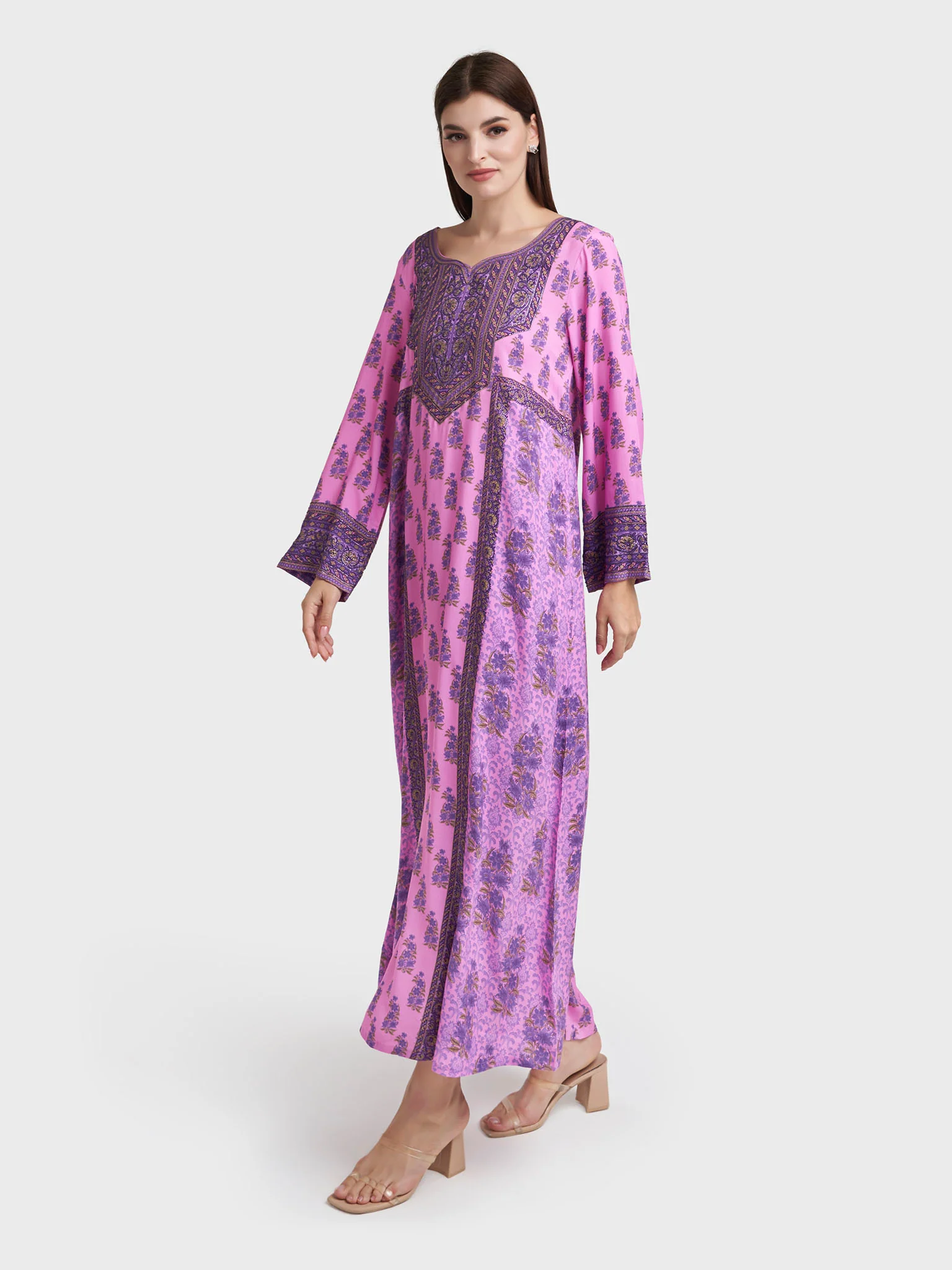 Pink Rayon Floral Print Jalabiya (VDE274) - Image 3