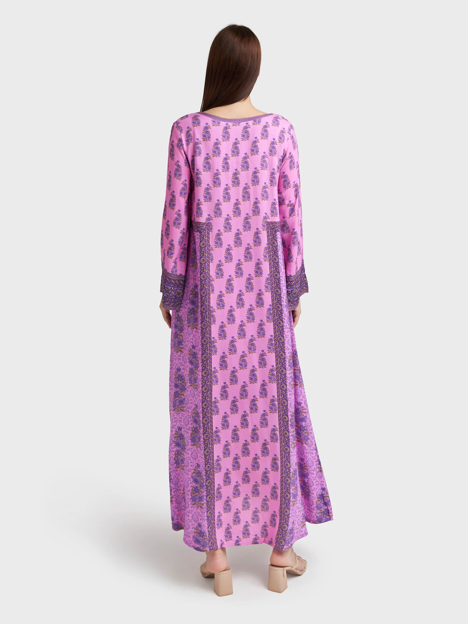 Pink Rayon Floral Print Jalabiya (VDE274) - Image 4
