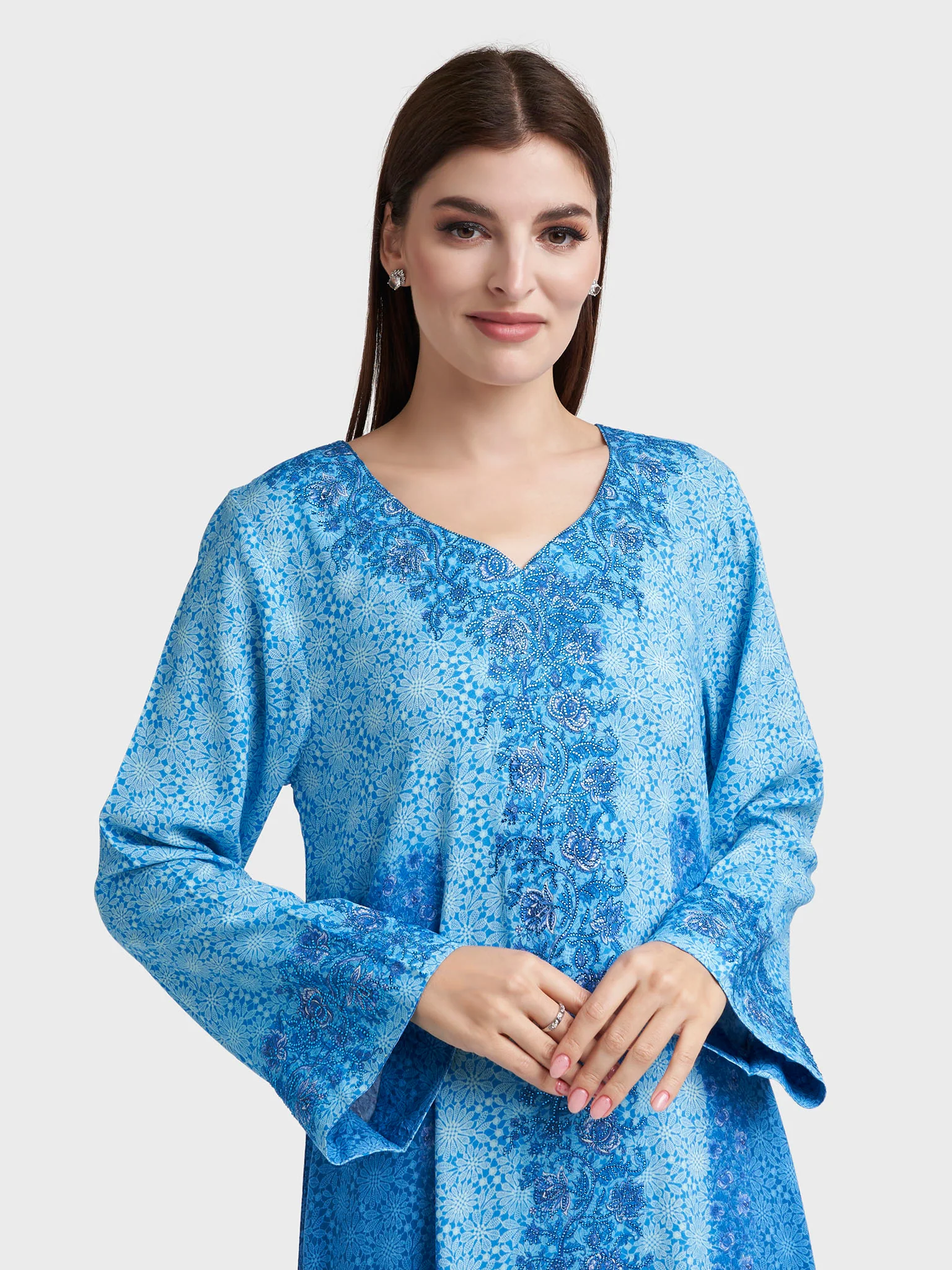 Blue Rayon Print Jalabiya (VDE346)
