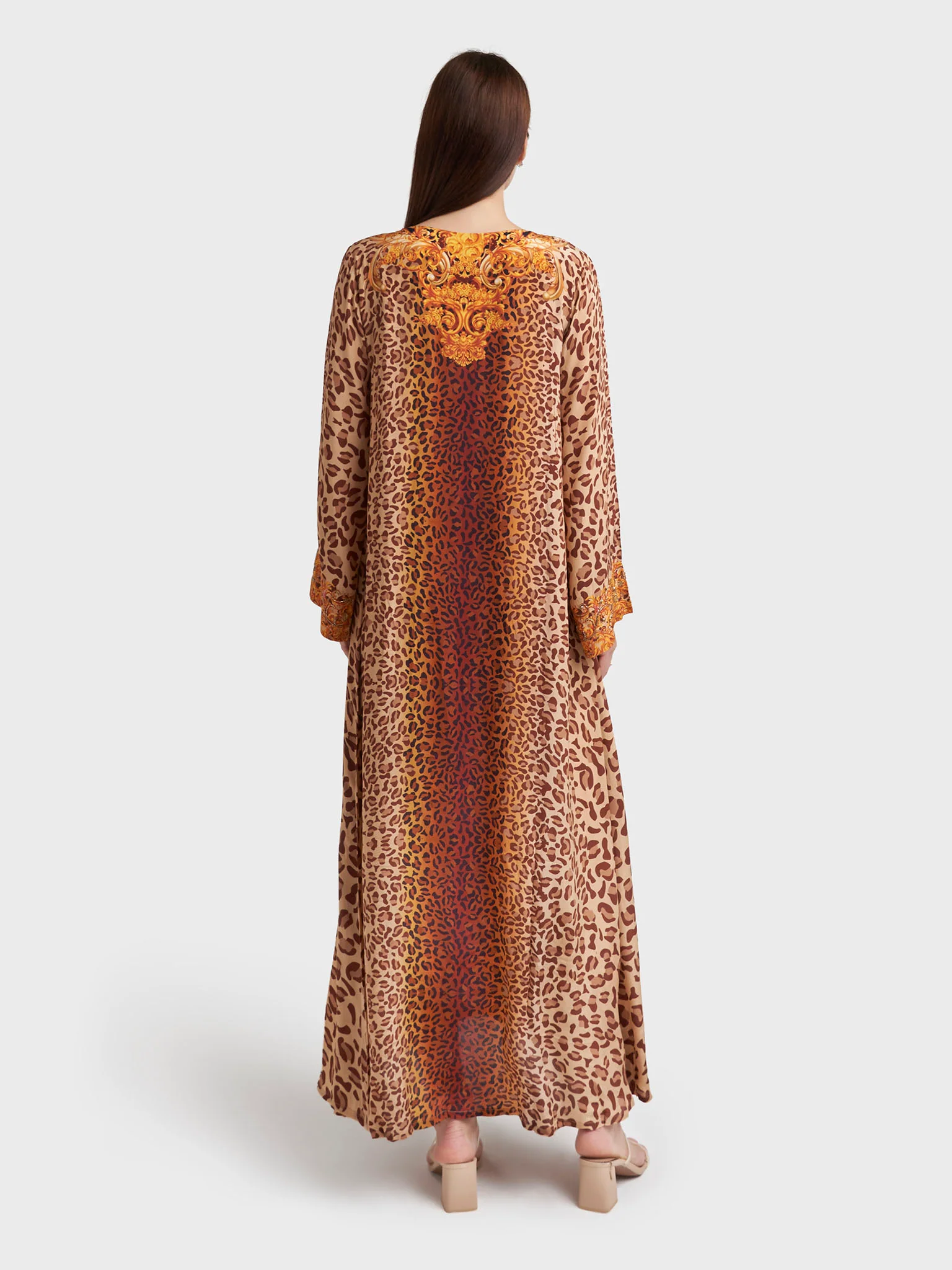 Brown Viscose Crepe Leopard Print Jalabiya (VDE389) - Image 4