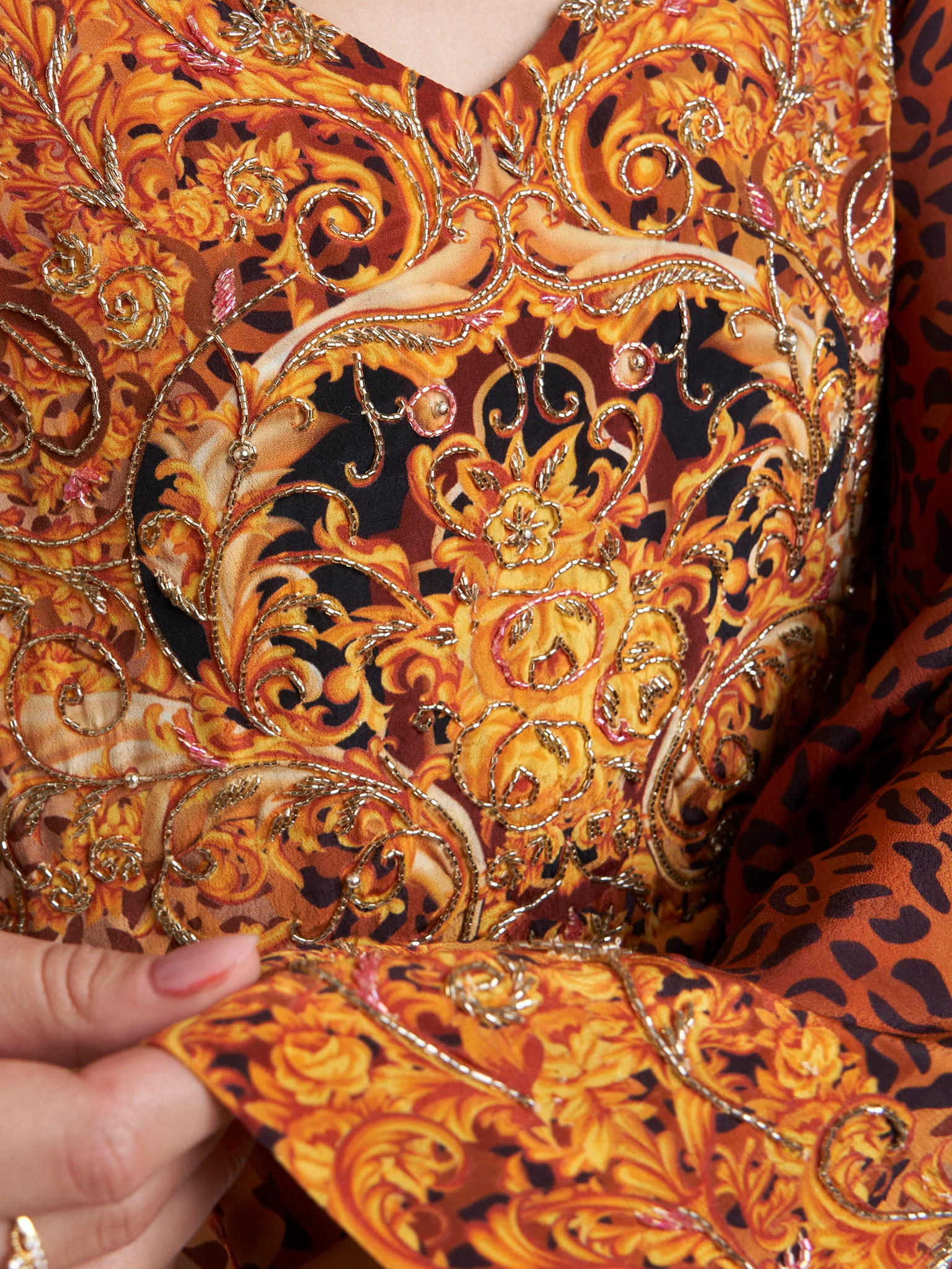 Brown Viscose Crepe Leopard Print Jalabiya (VDE389) - Image 5