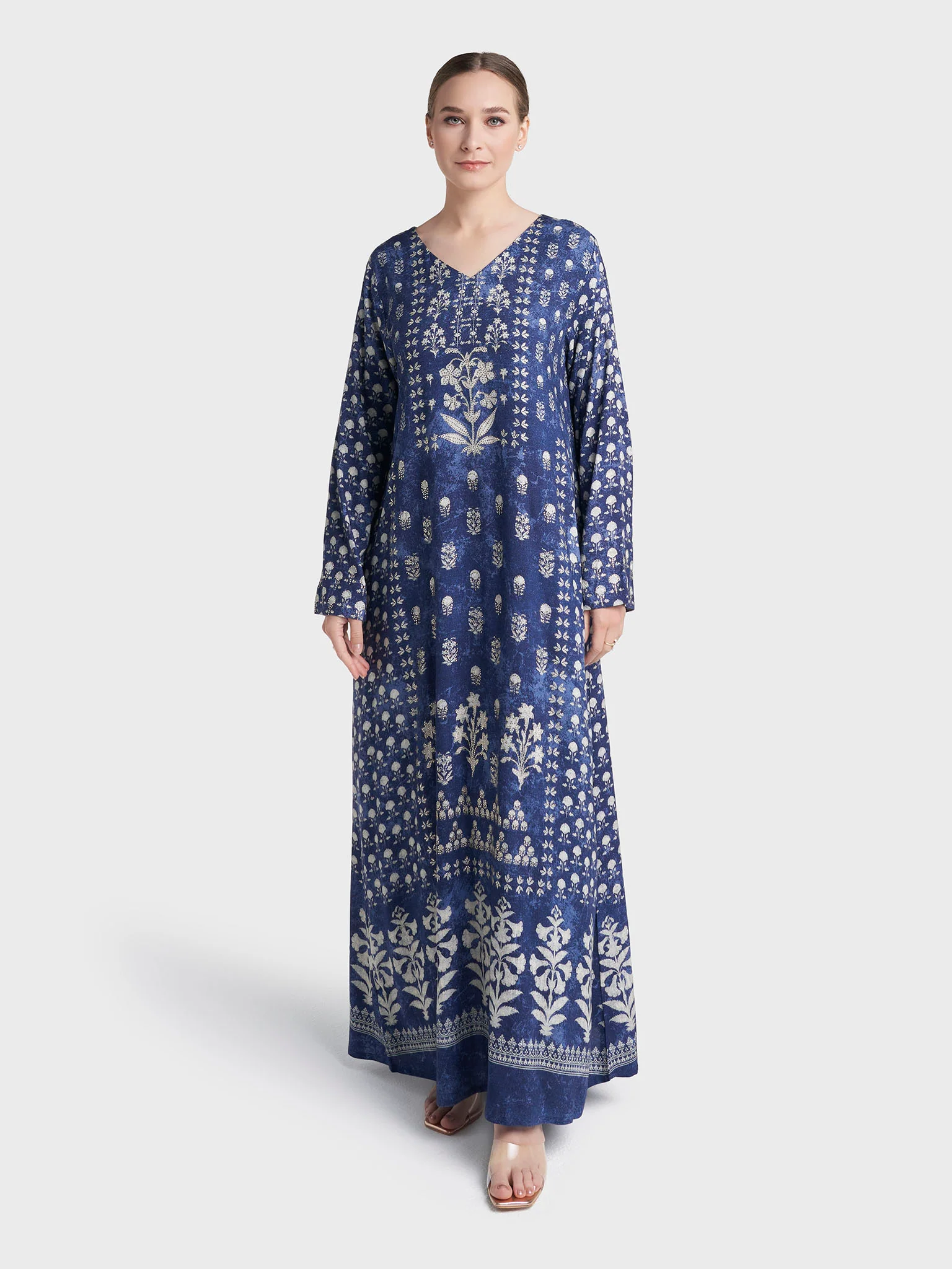 Navy Blue Colour Stone Work Rayon Damask Printed Jalabiya (VDM918) - Image 2