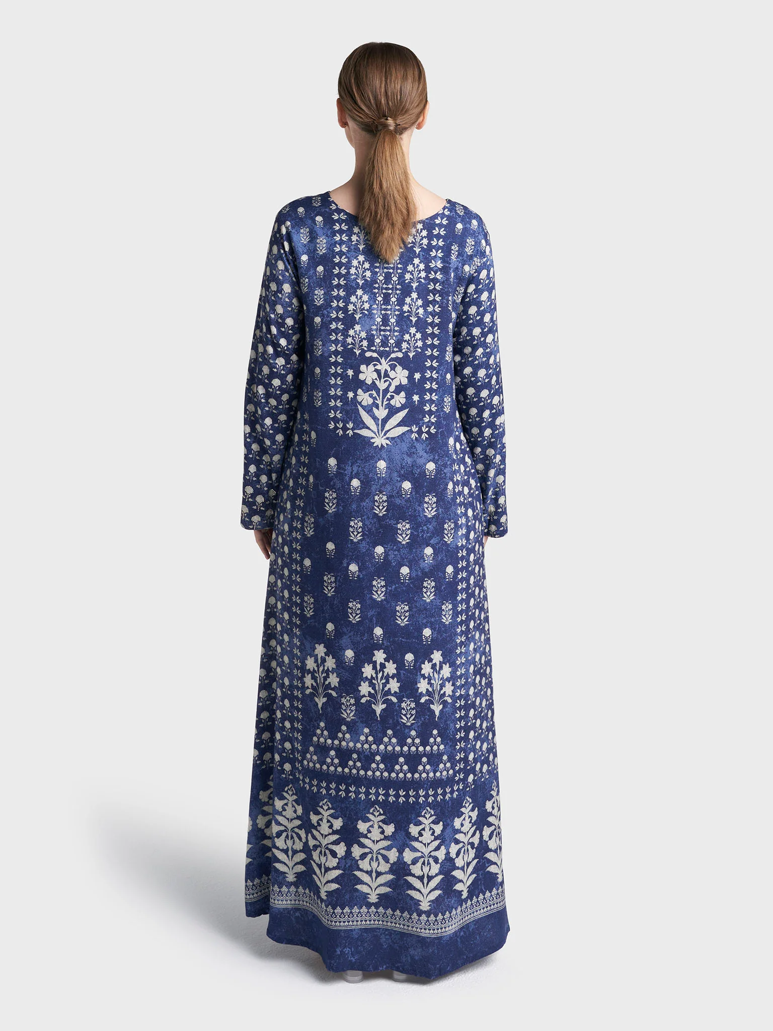 Navy Blue Colour Stone Work Rayon Damask Printed Jalabiya (VDM918) - Image 4