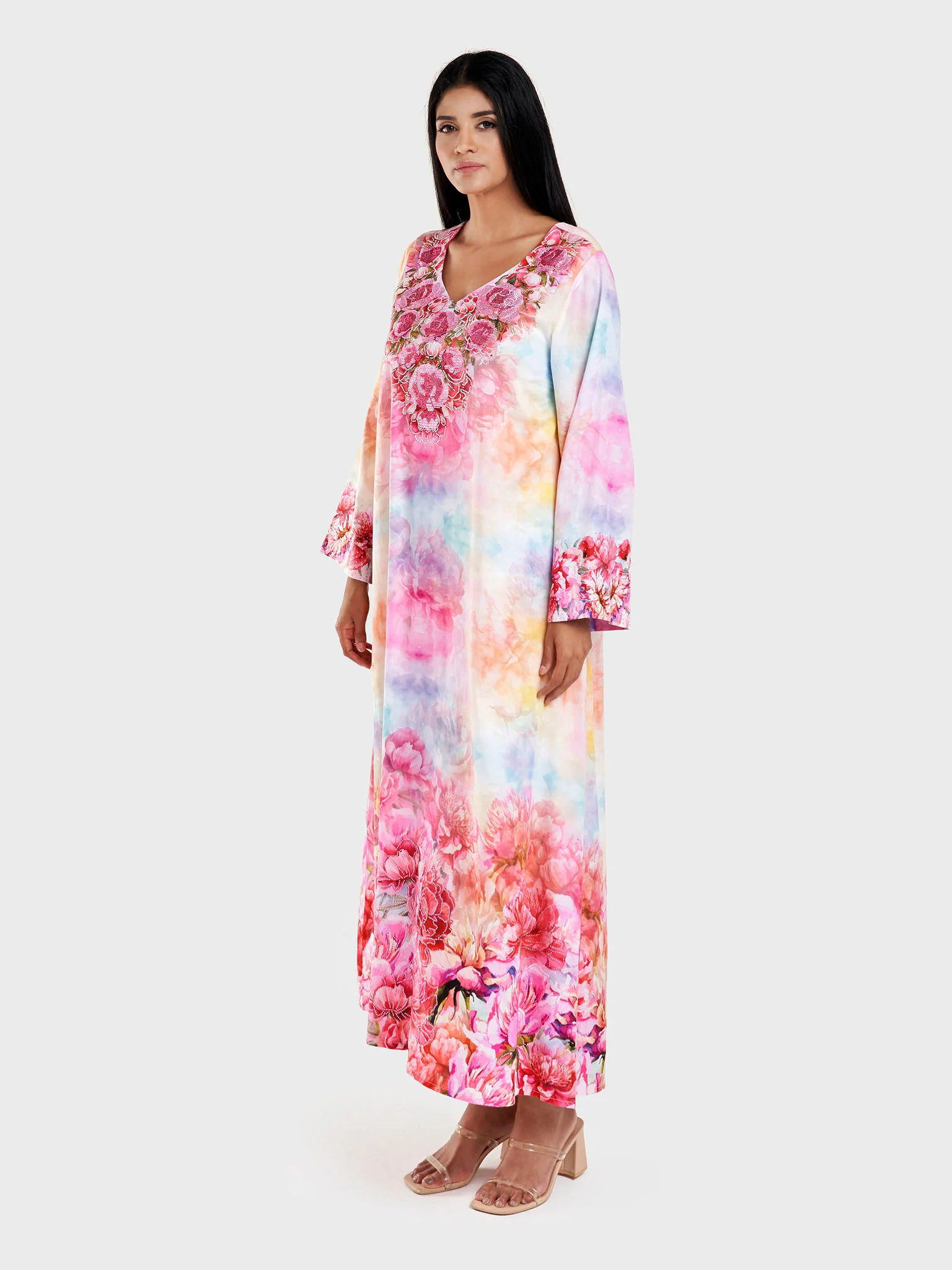 Multicolour Cotton Satin Floral Print Mukhawar Jalabiya (VDX03) - Image 3