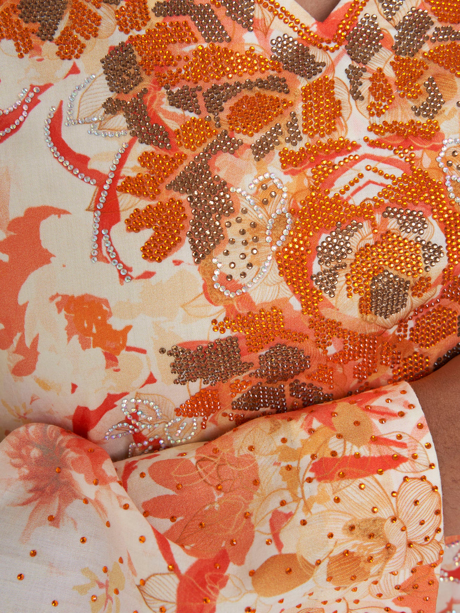 Orange Cotton Satin Floral Print Mukhawar Jalabiya (VDX05) - Image 5