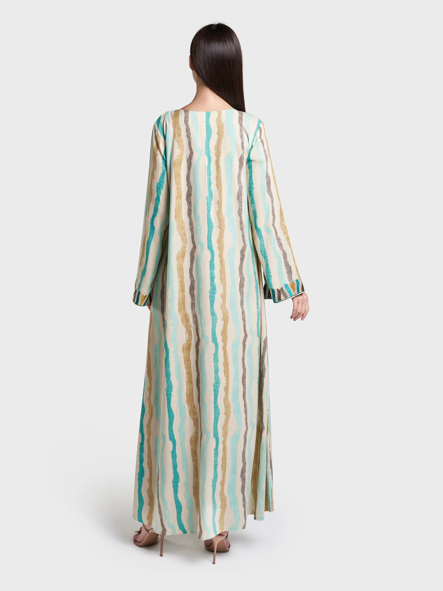 Khaki Abstract Print Embroidered Rayon Jalabiya (VG2957) - Image 4