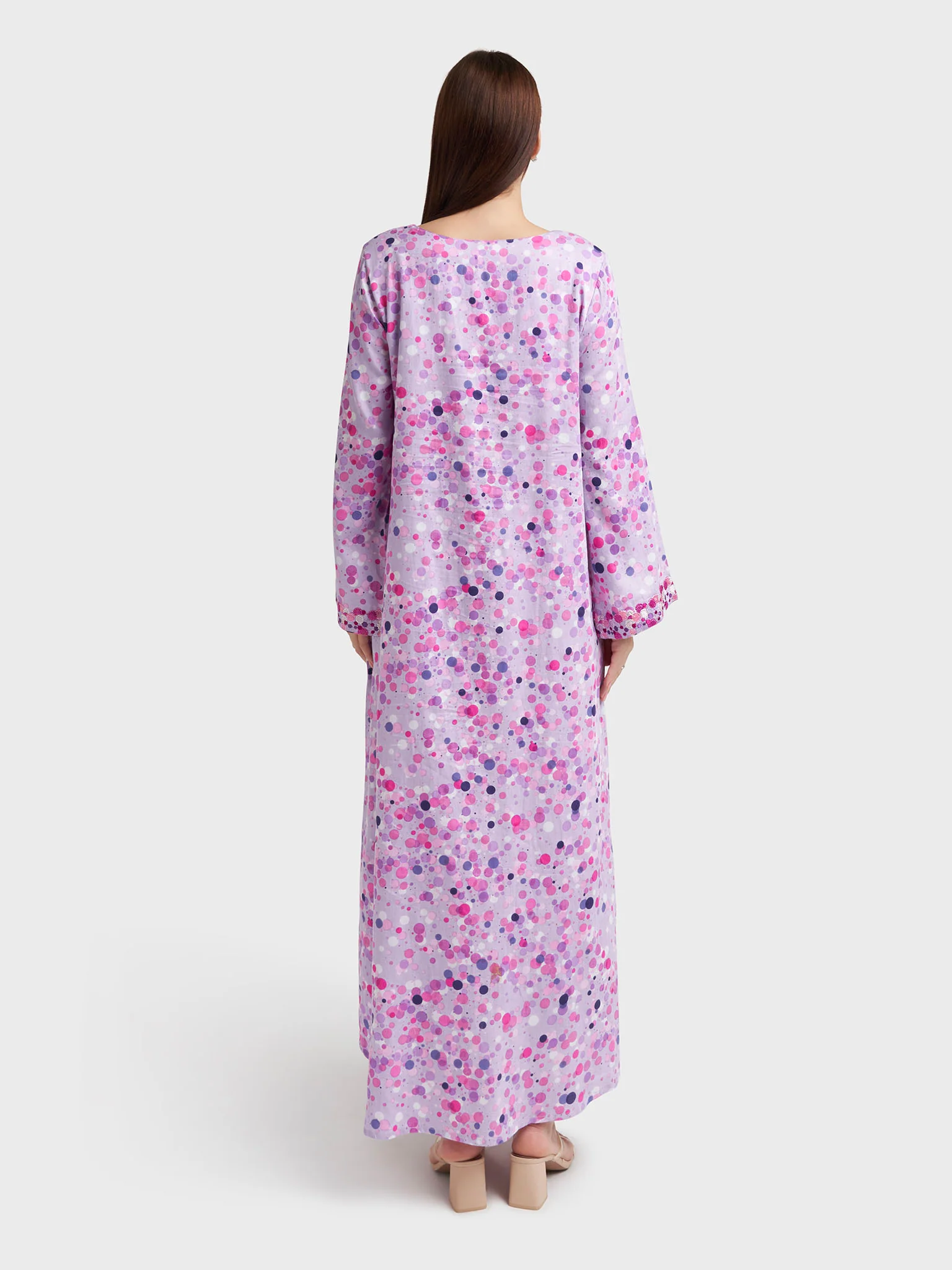 Lavender Cotton Satin Polka Dot Print Jalabiya (VG2965) - Image 4