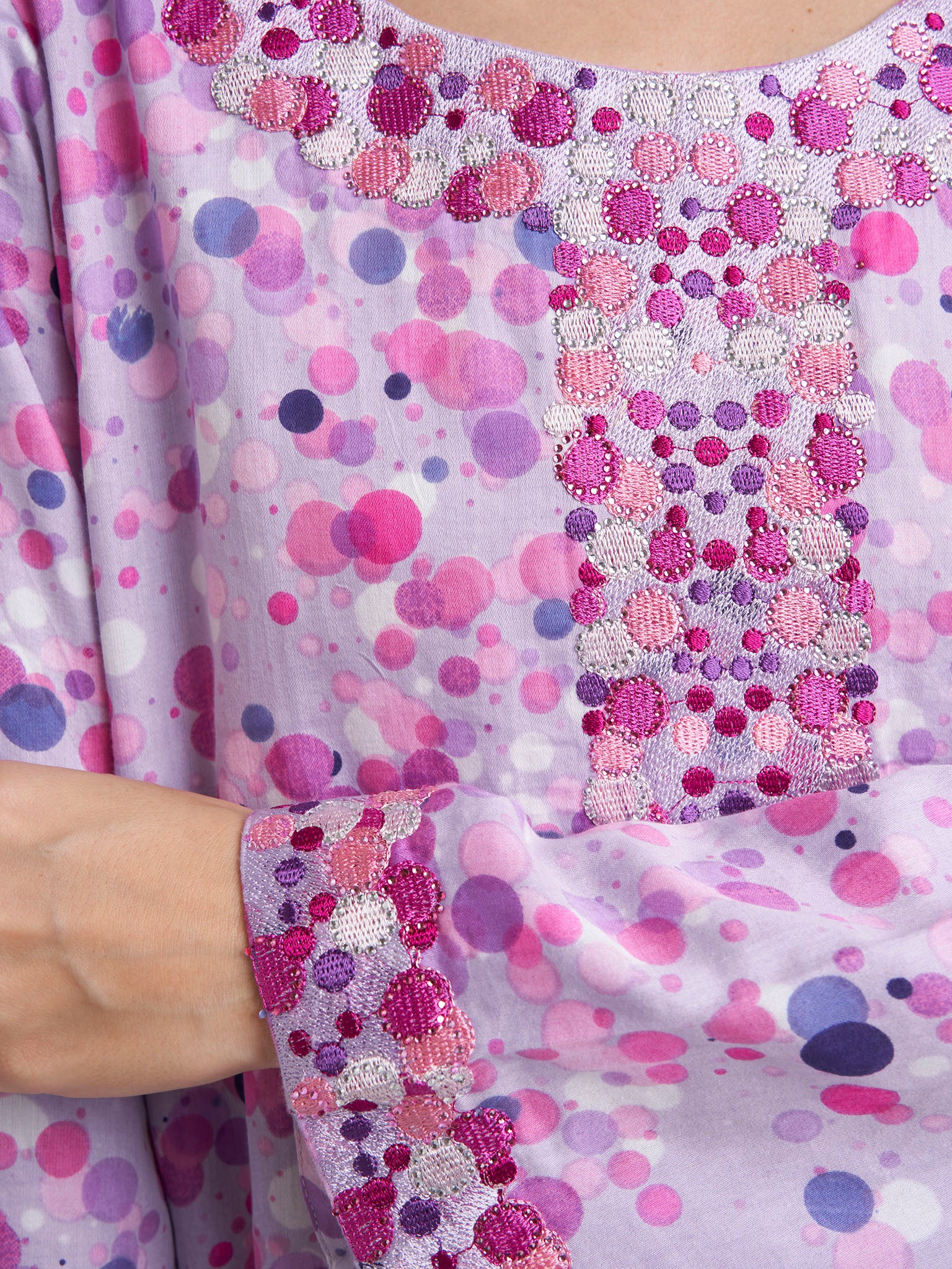 Lavender Cotton Satin Polka Dot Print Jalabiya (VG2965) - Image 5