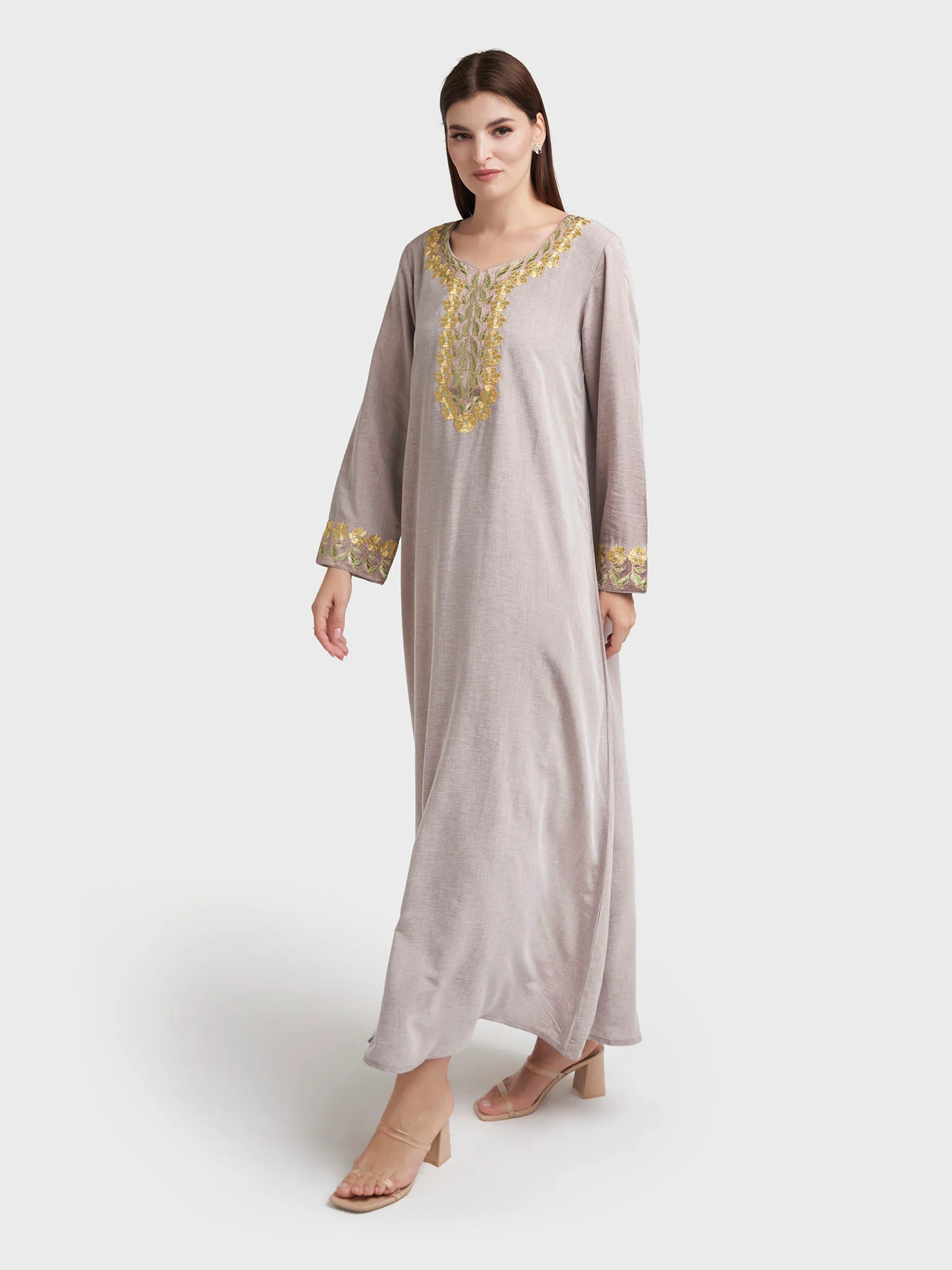Mocha Machine Embroidered Jalabiya (VG2969) - Image 3