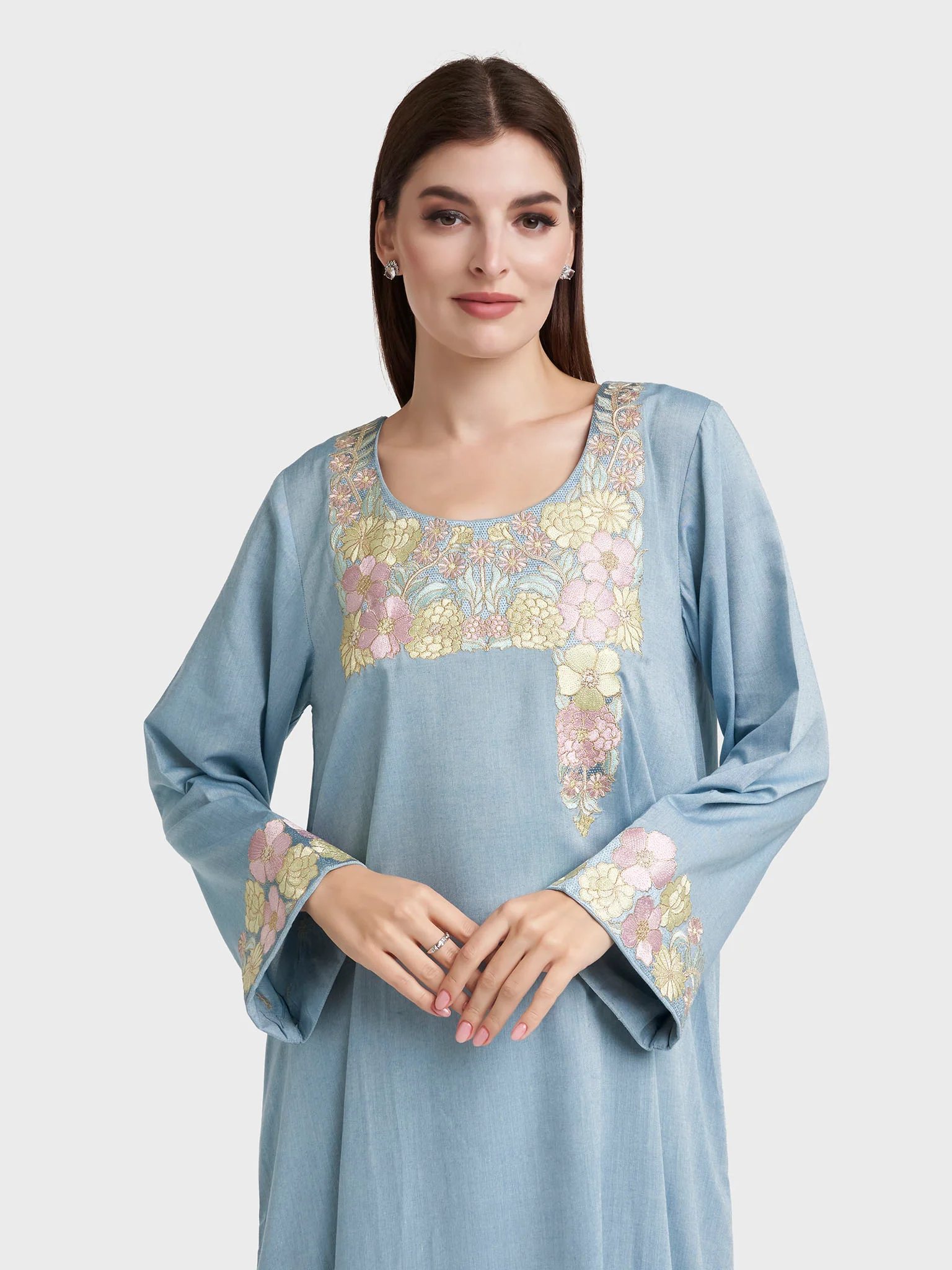 Dusty Blue Embroidered Jalabiya (VG2970)
