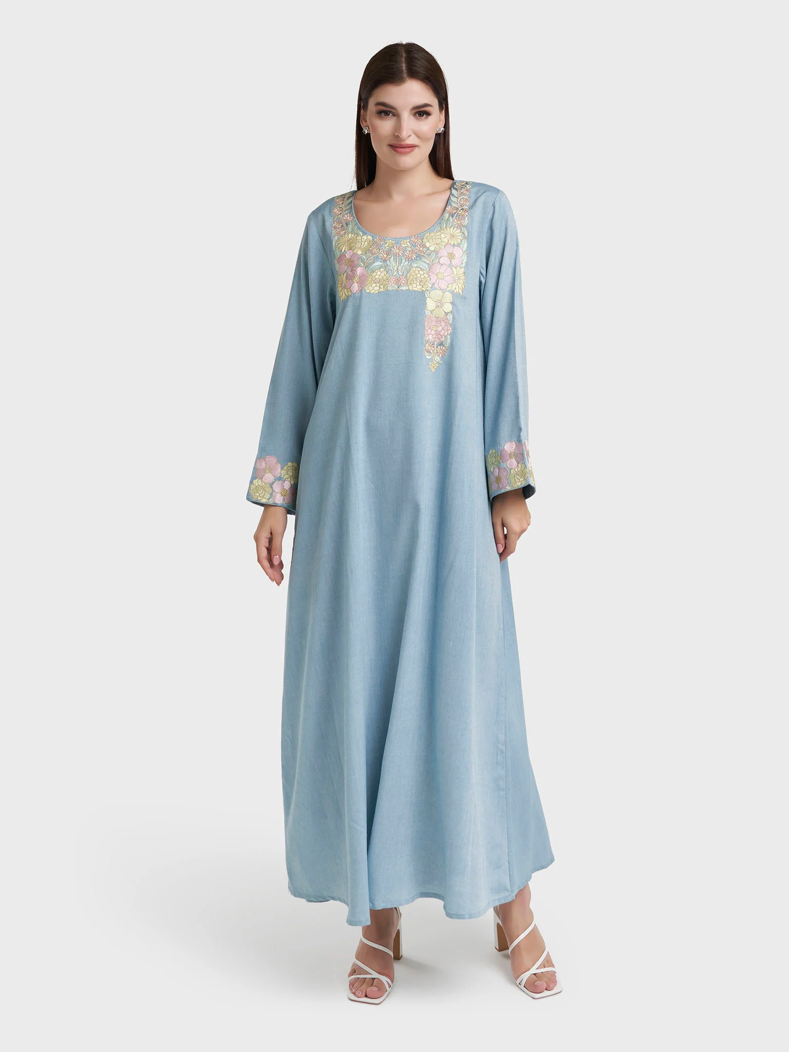 Dusty Blue Embroidered Jalabiya (VG2970) - Image 2