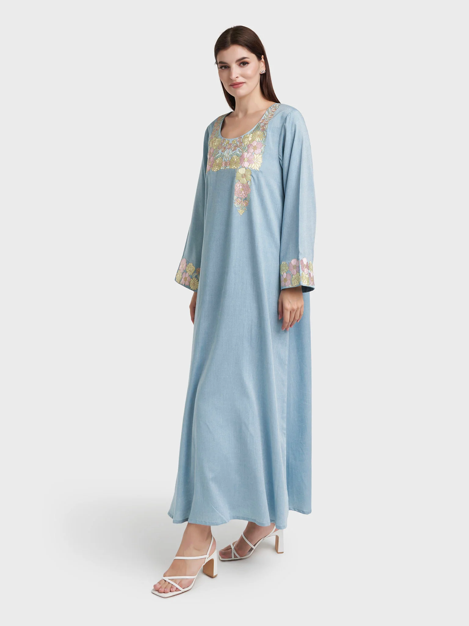 Dusty Blue Embroidered Jalabiya (VG2970) - Image 3