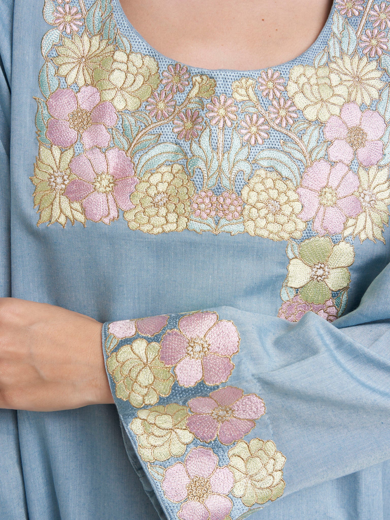Dusty Blue Embroidered Jalabiya (VG2970) - Image 5