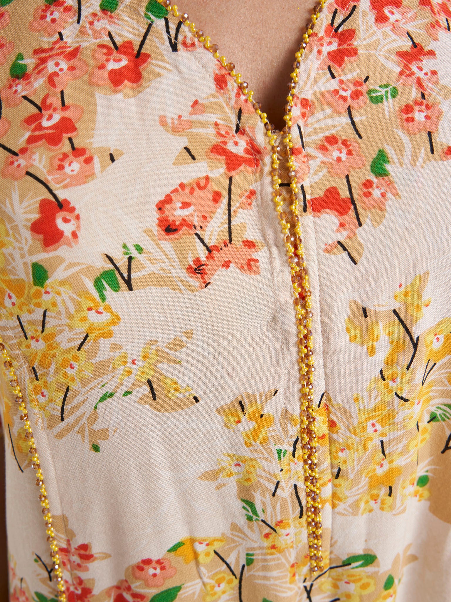 Yellow Floral Print Rayon Jalabiya (VG2979) - Image 5