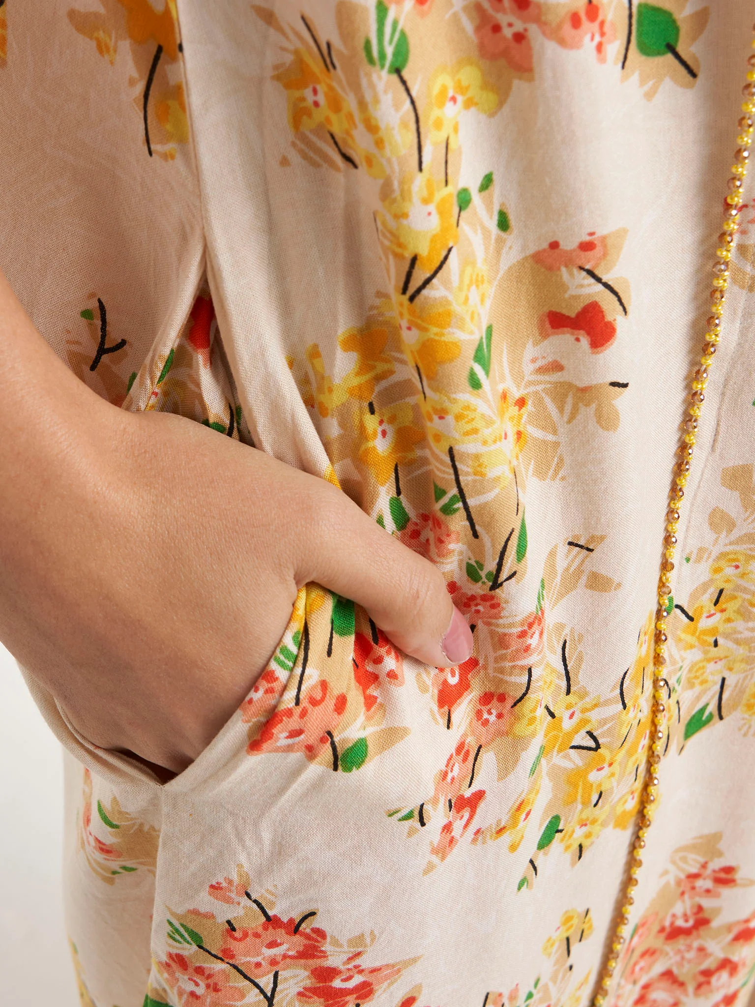 Yellow Floral Print Rayon Jalabiya (VG2979) - Image 6
