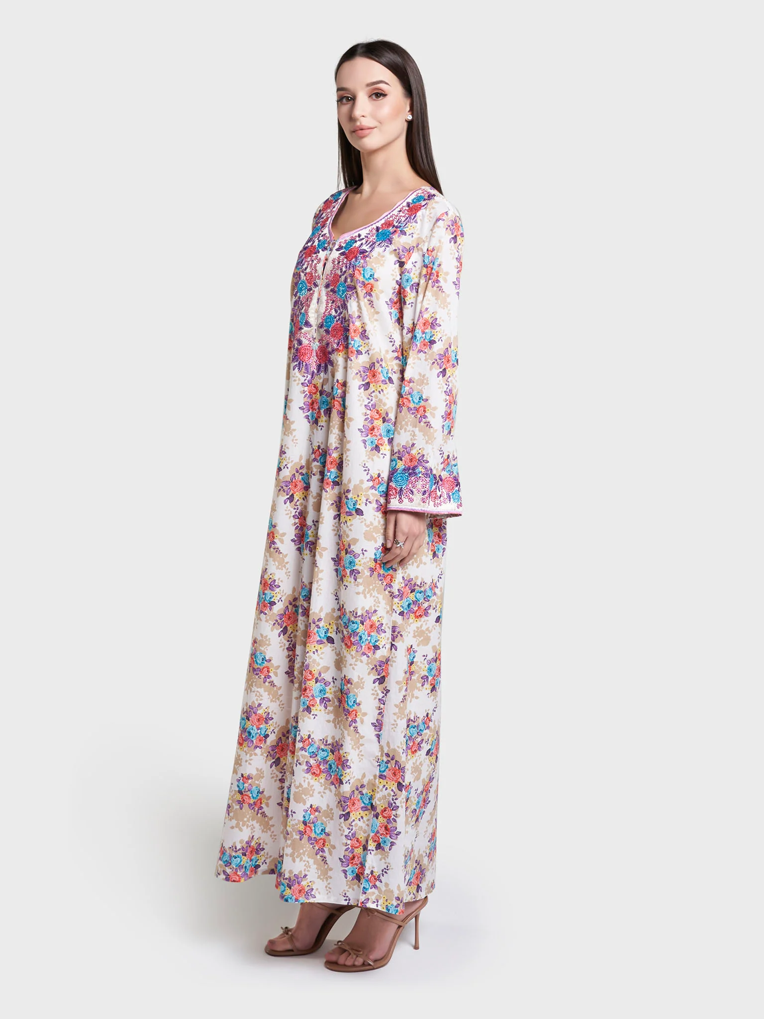 Liberty Cotton Olive Floral Print Mukhawar Jalabiya (VG2988) - Image 3