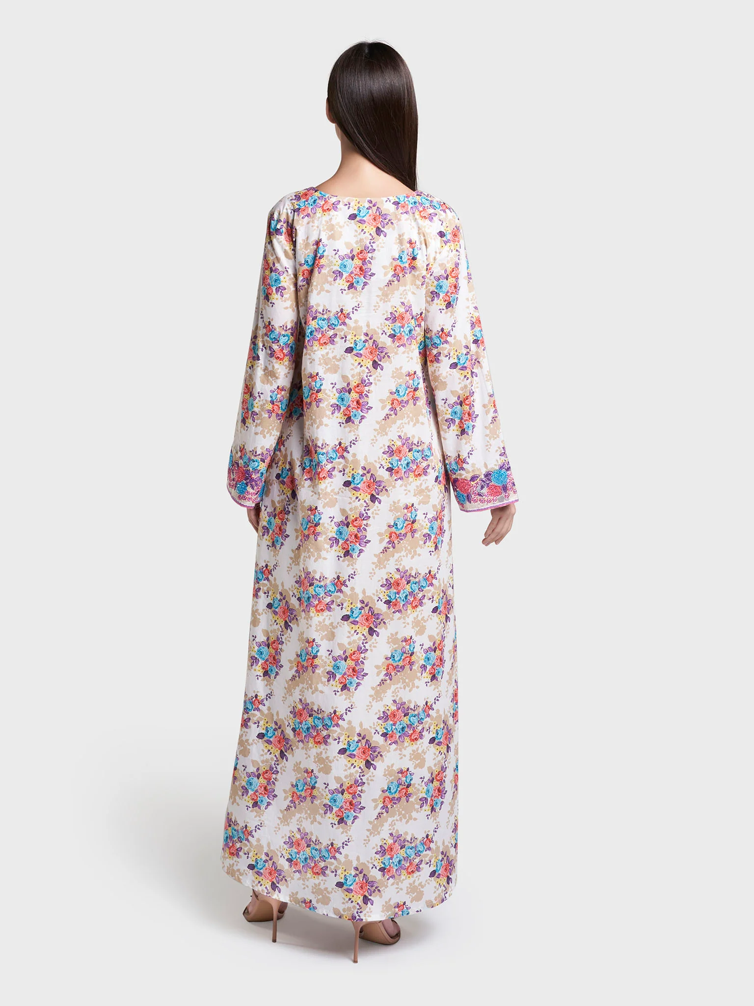 Liberty Cotton Olive Floral Print Mukhawar Jalabiya (VG2988) - Image 4