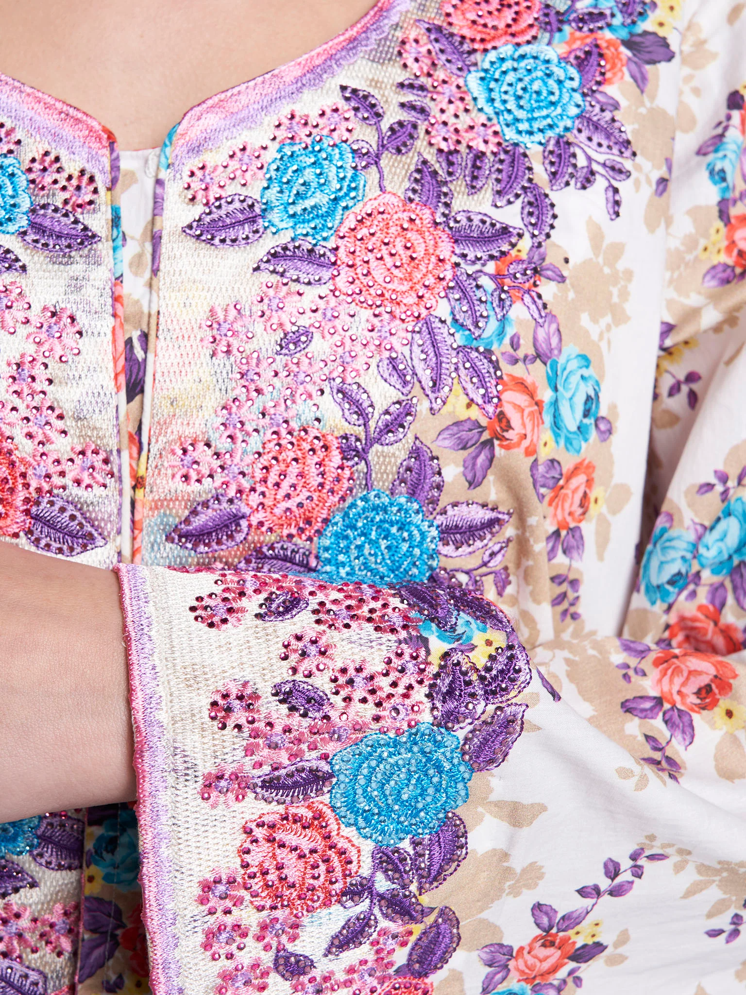 Liberty Cotton Olive Floral Print Mukhawar Jalabiya (VG2988) - Image 5