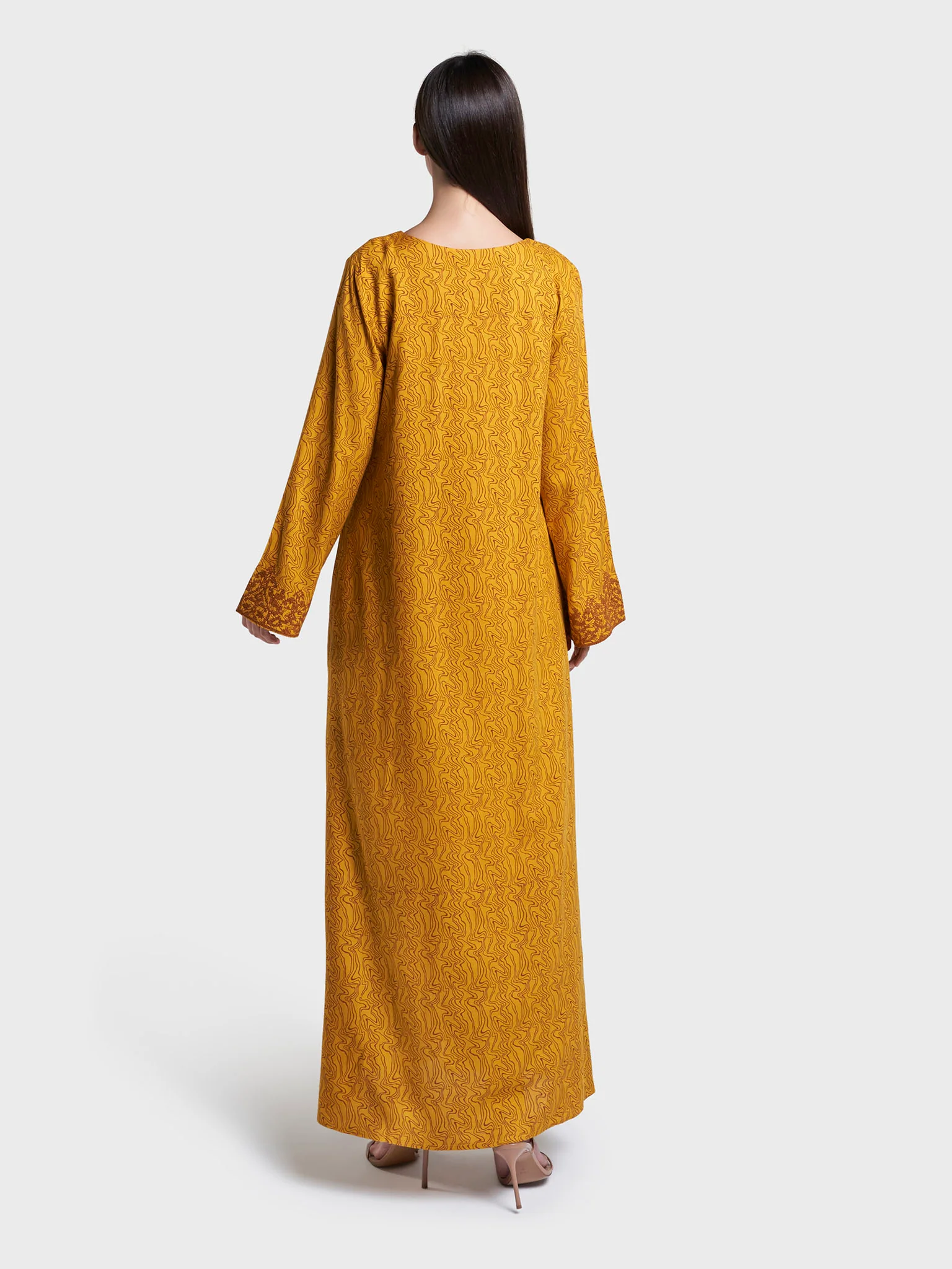 Mustard Abstract Print Cross Stitch Cotton Jalabiya (VG3035) - Image 4
