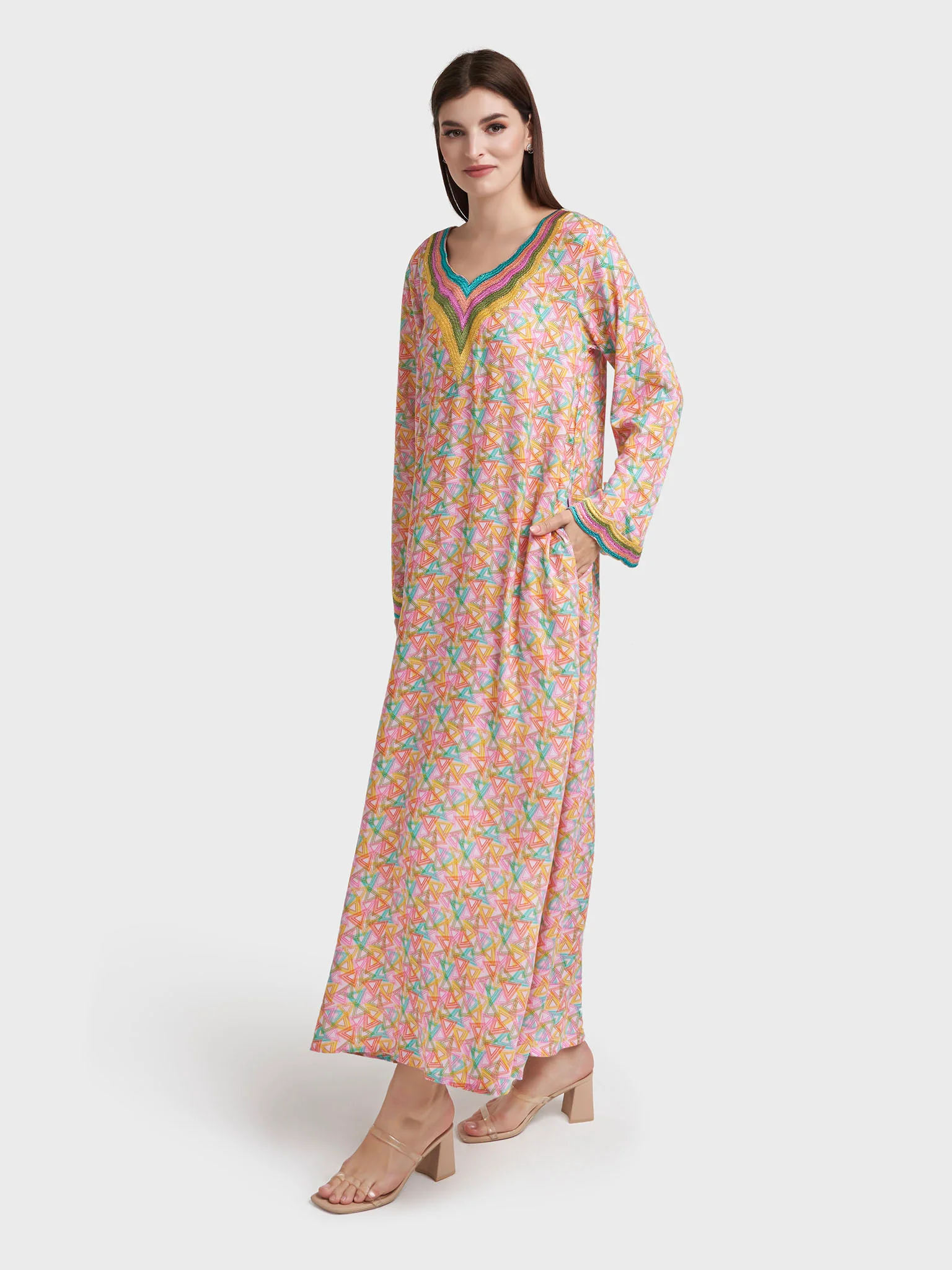 Multicolour Rayon Geometric Print Jalabiya (VG3044) - Image 3