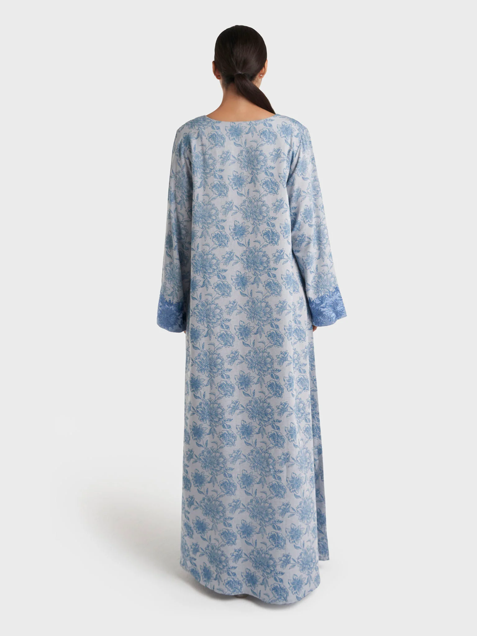 Blue Floral Print Machine Embroidered Jalabiya (VG3190) - Image 4
