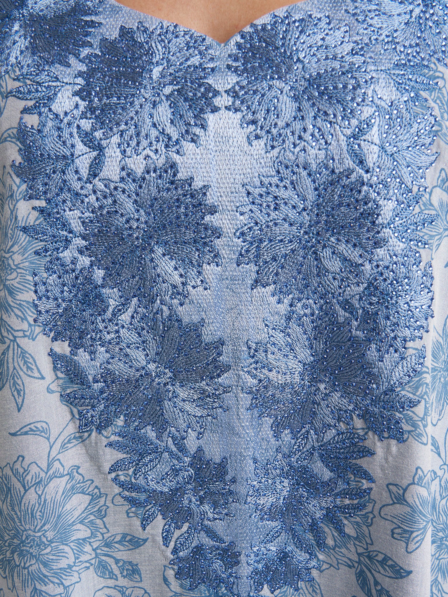 Blue Floral Print Machine Embroidered Jalabiya (VG3190) - Image 5