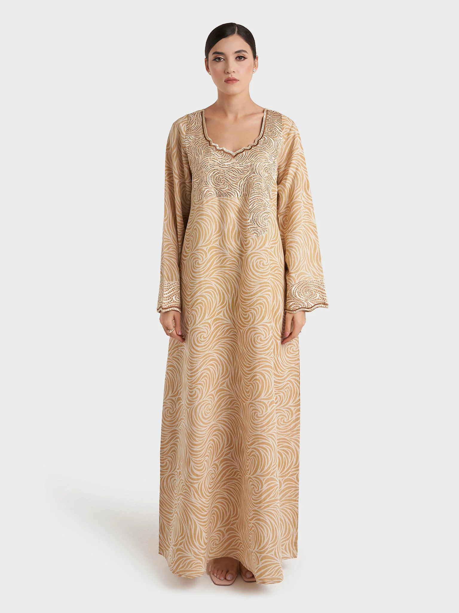 Light Brown Abstract Stripe Print Jalabiya (VG3196) - Image 2