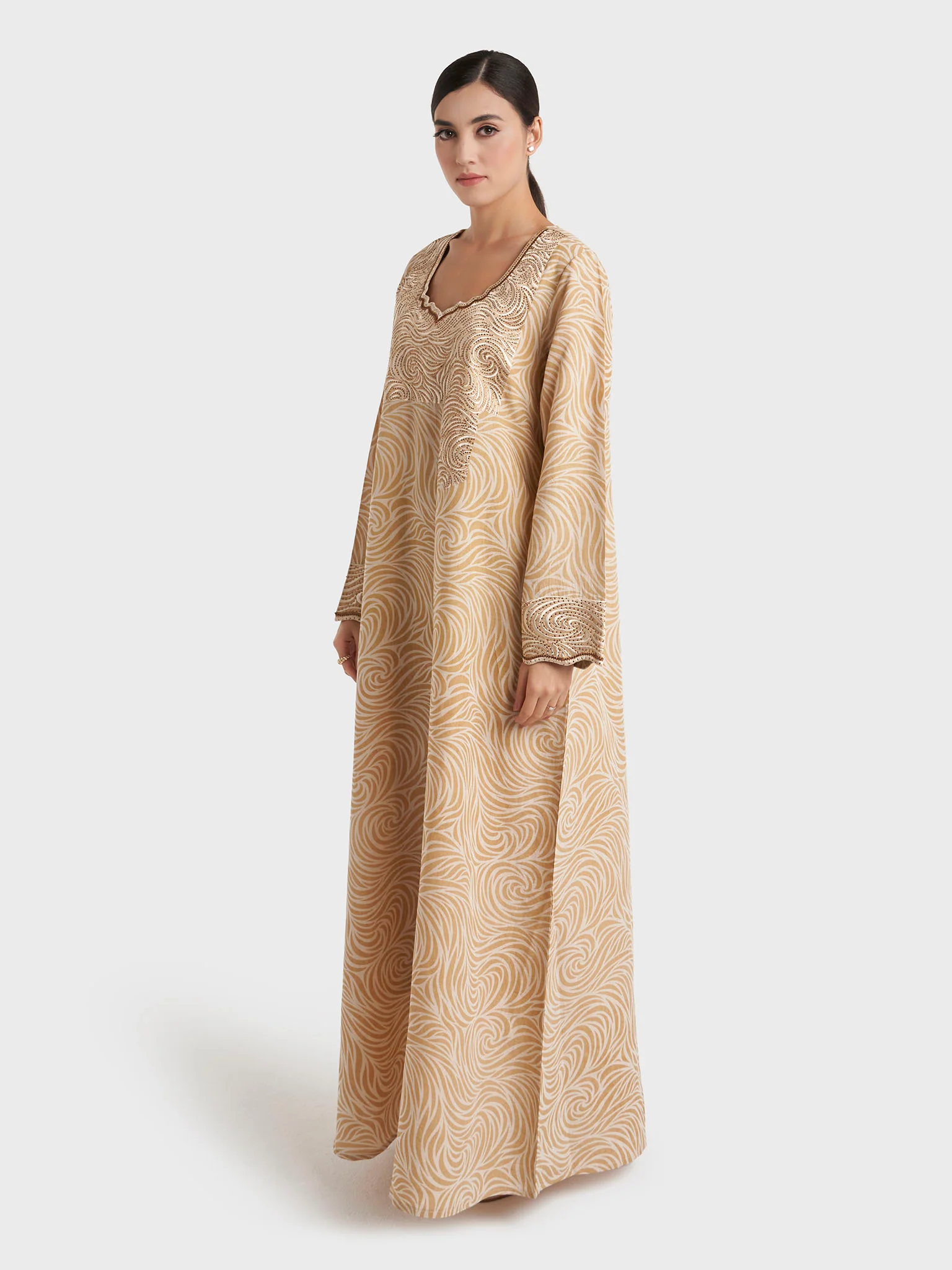 Light Brown Abstract Stripe Print Jalabiya (VG3196) - Image 3