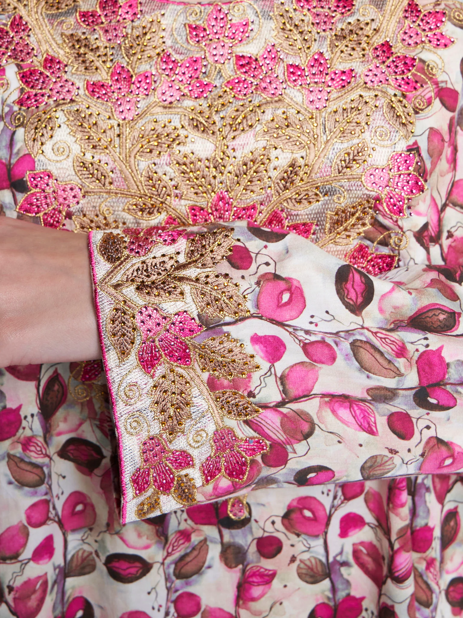 Dark Pink Floral Print Cotton Satin Mukhawar Jalabiya (VG3249) - Image 5
