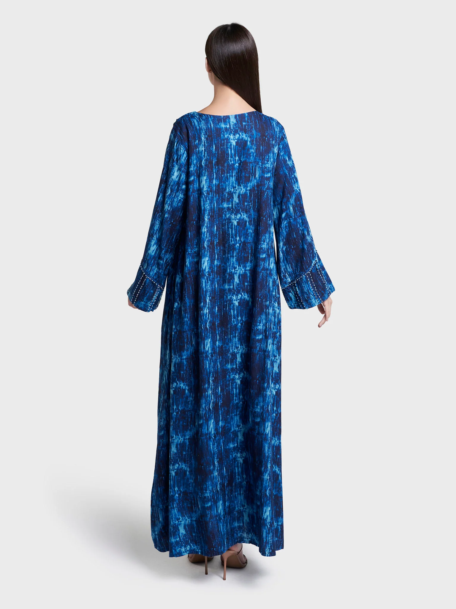 Dark Blue Abstract Print Hand Work Rayon Jalabiya (VSG216) - Image 4