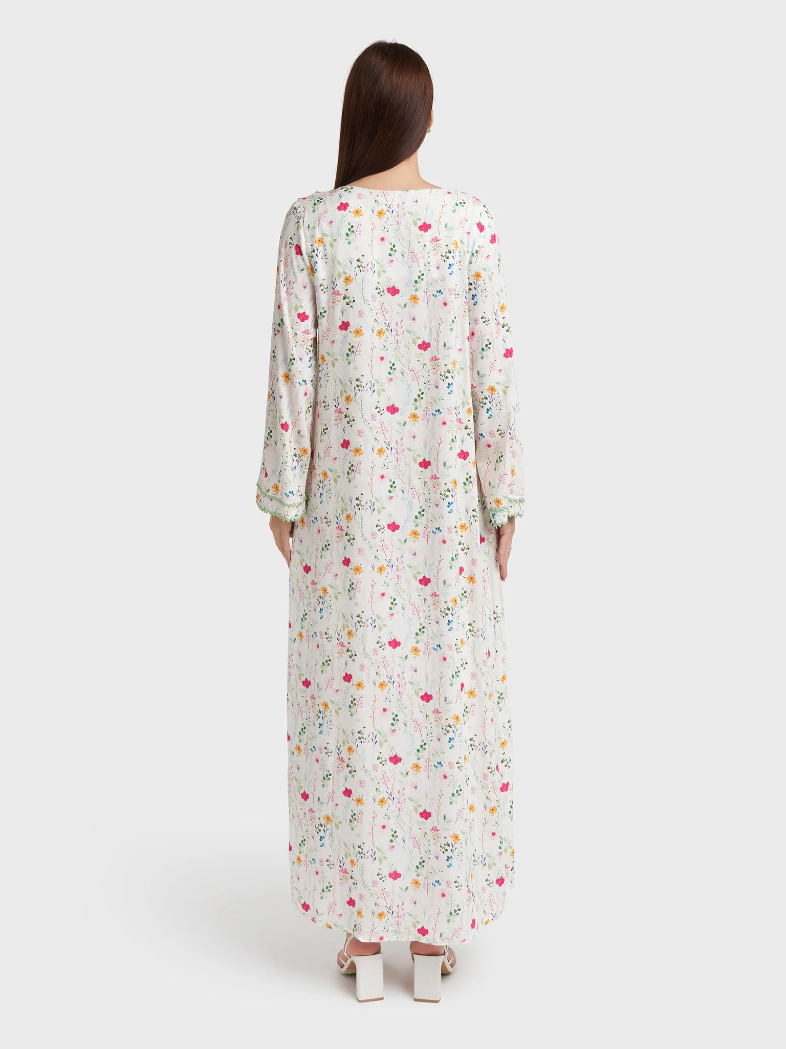 Off White Rayon Floral Print Jalabiya (VSG352) - Image 4