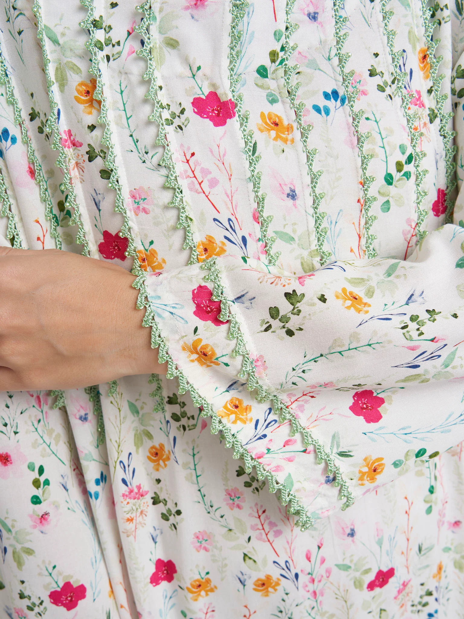 Off White Rayon Floral Print Jalabiya (VSG352) - Image 5