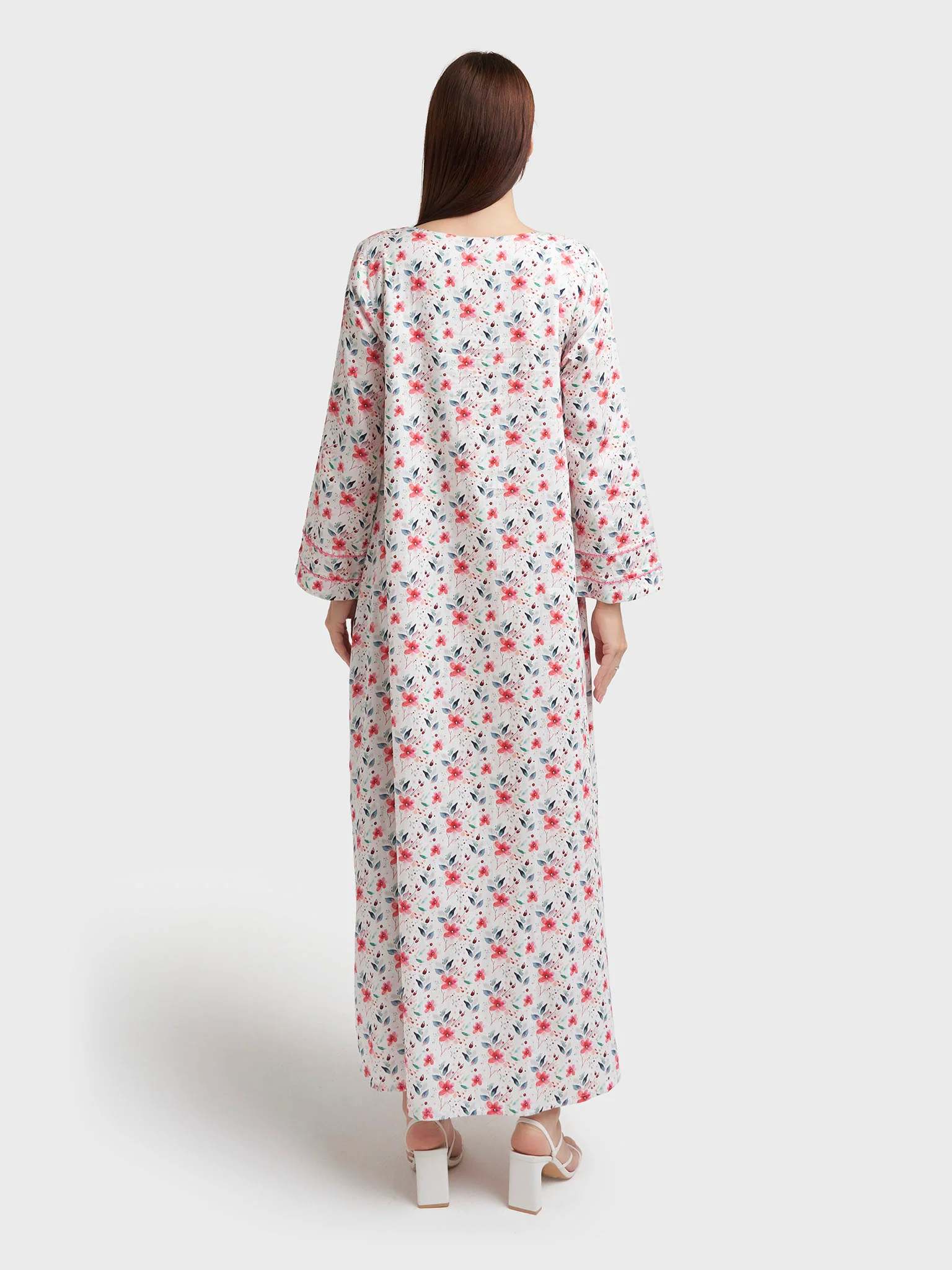 Red Cotton Satin Floral Print Jalabiya (VSG354) - Image 4
