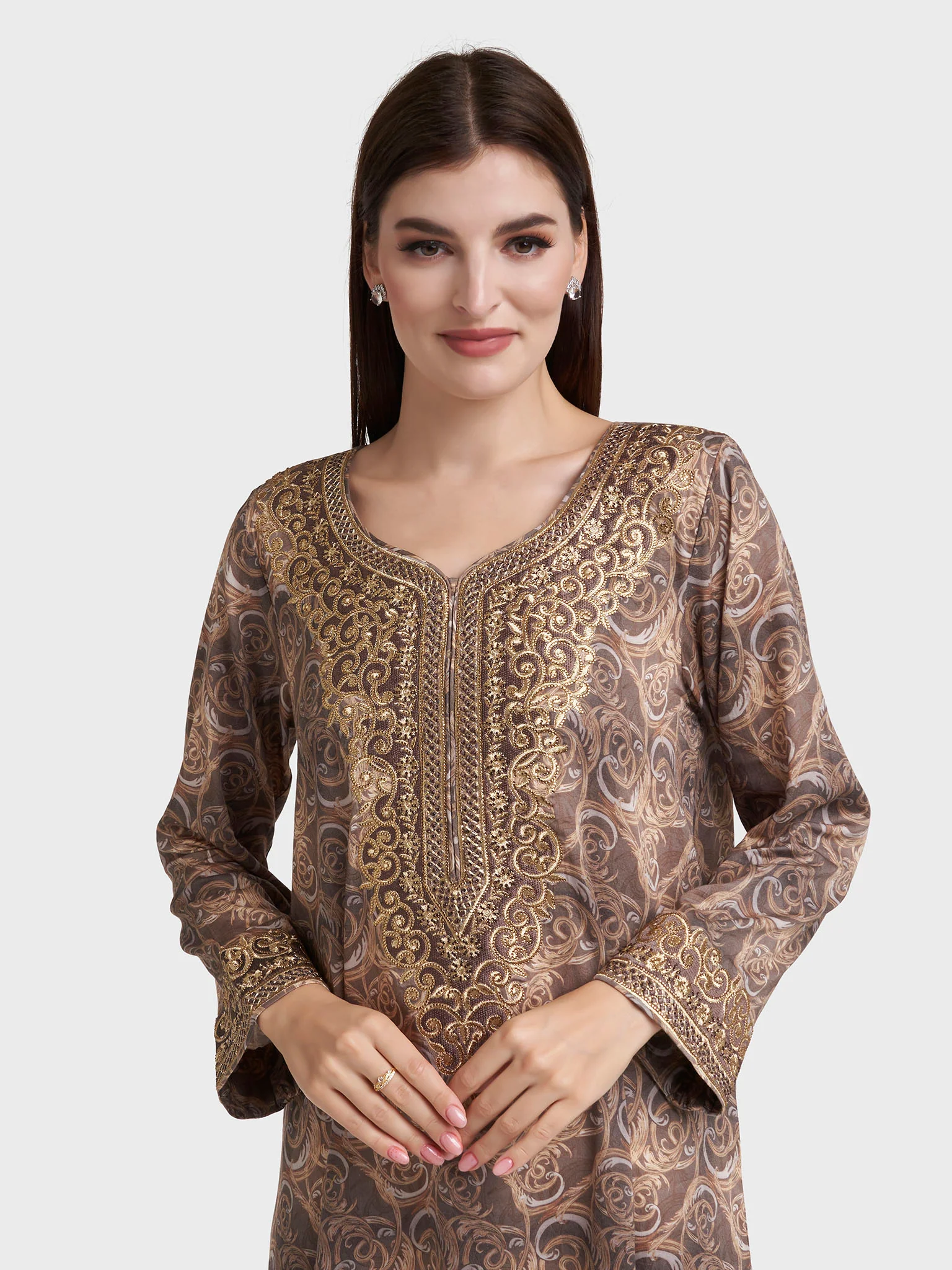 Choco Cotton Satin Abstract Print Jalabiya (VW274)