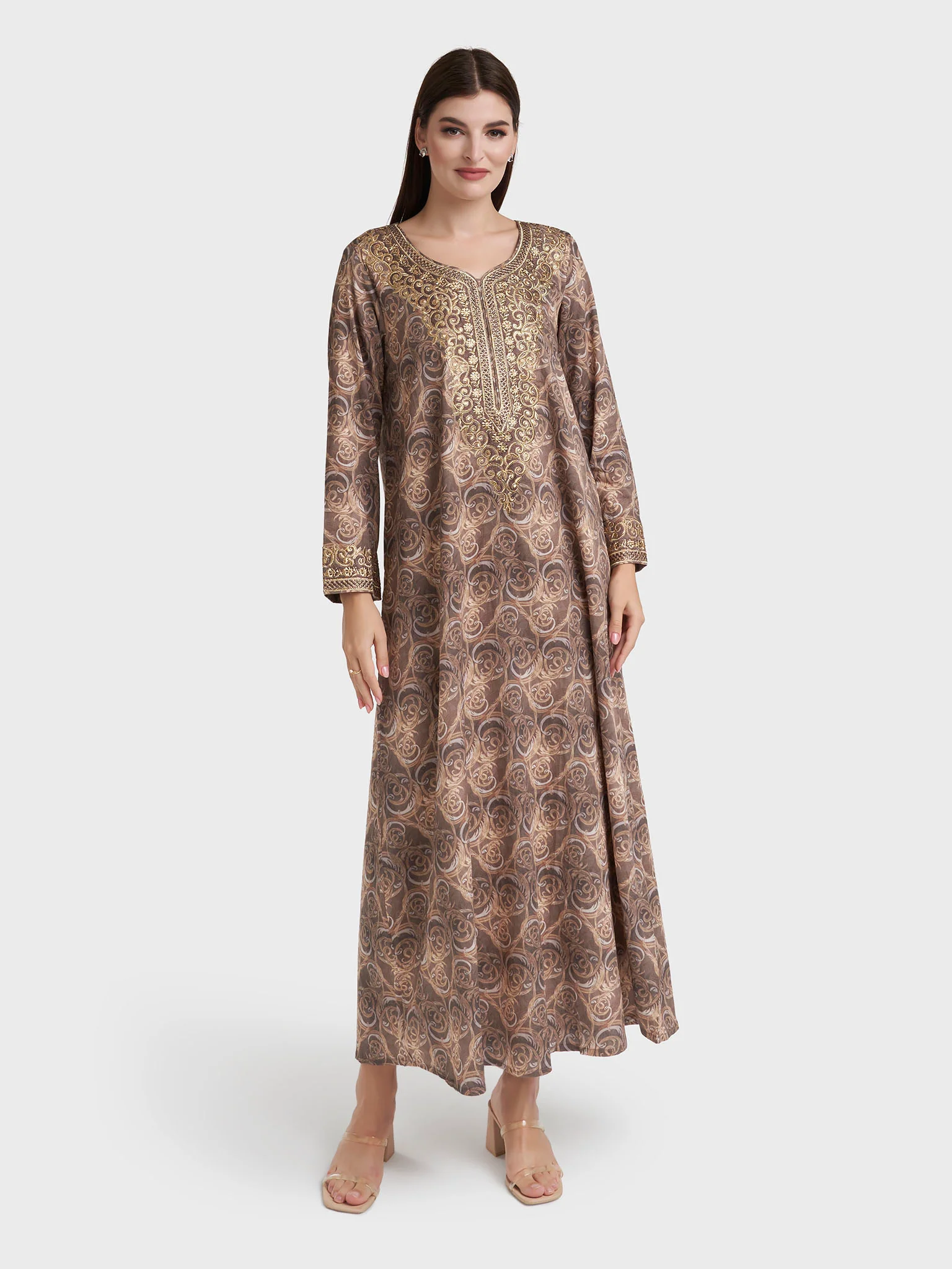 Choco Cotton Satin Abstract Print Jalabiya (VW274) - Image 2