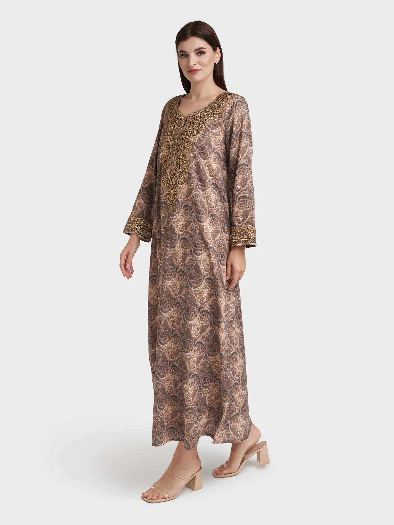 Choco Cotton Satin Abstract Print Jalabiya (VW274) - Image 3