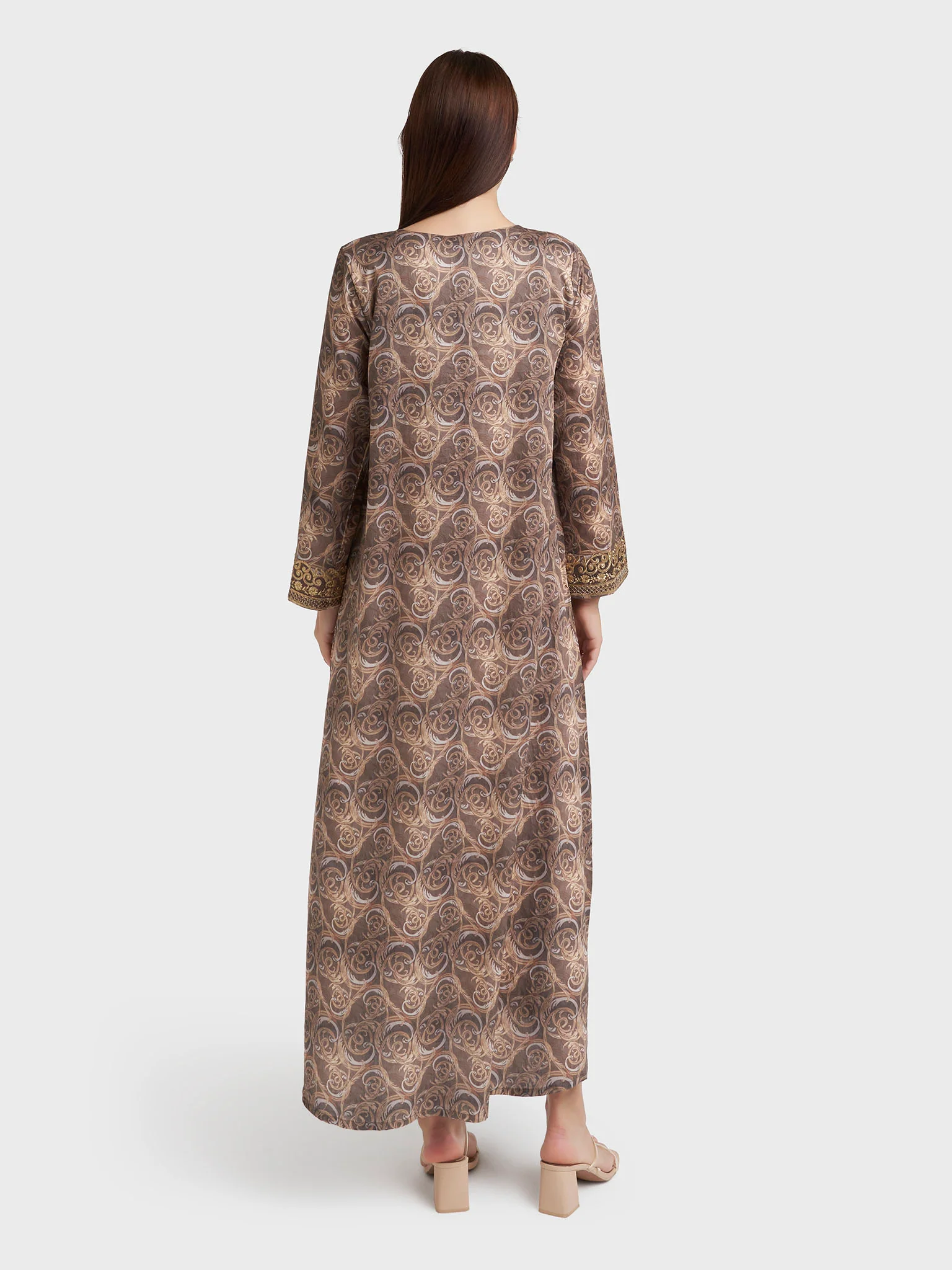 Choco Cotton Satin Abstract Print Jalabiya (VW274) - Image 4