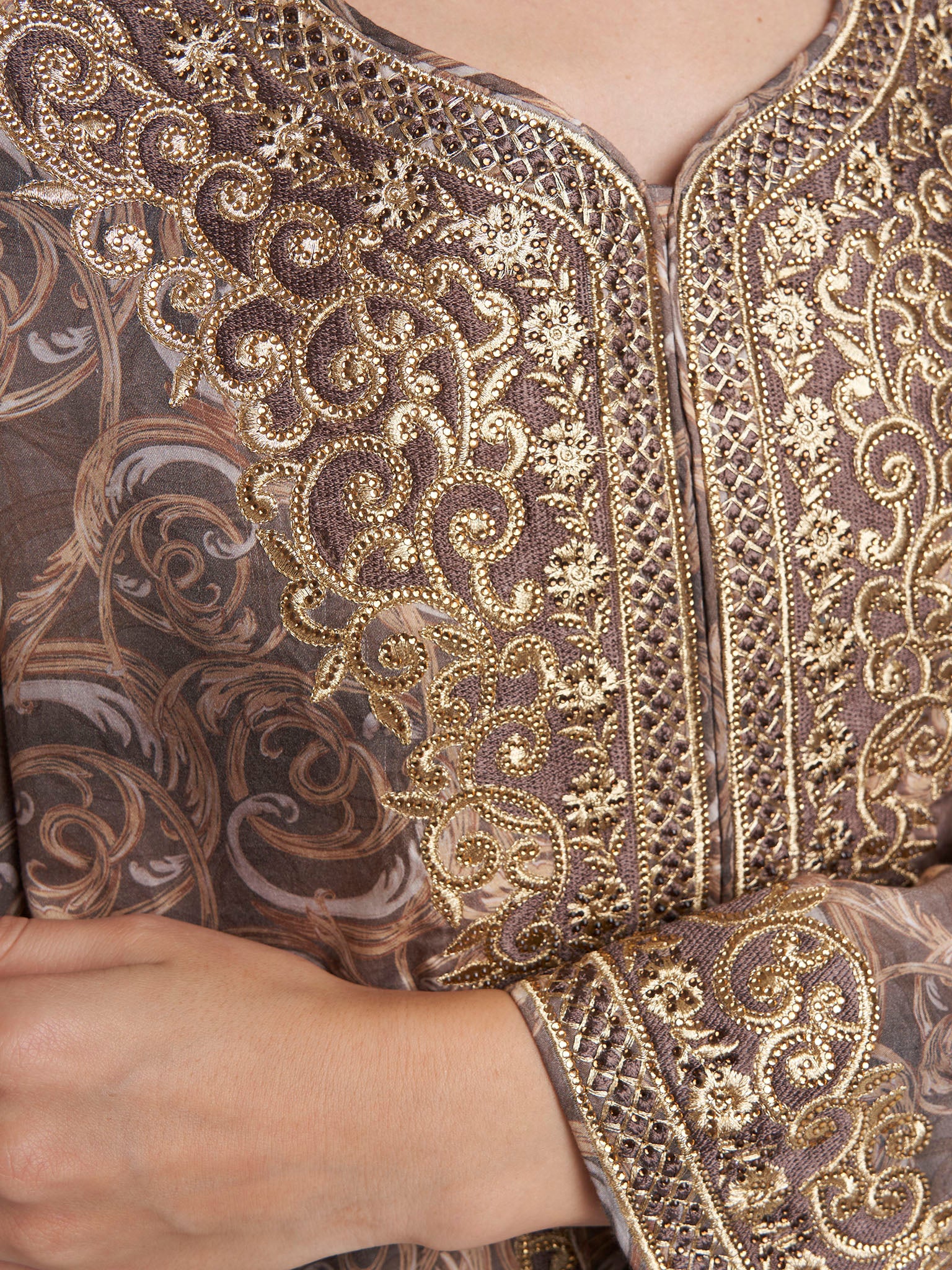 Choco Cotton Satin Abstract Print Jalabiya (VW274) - Image 5