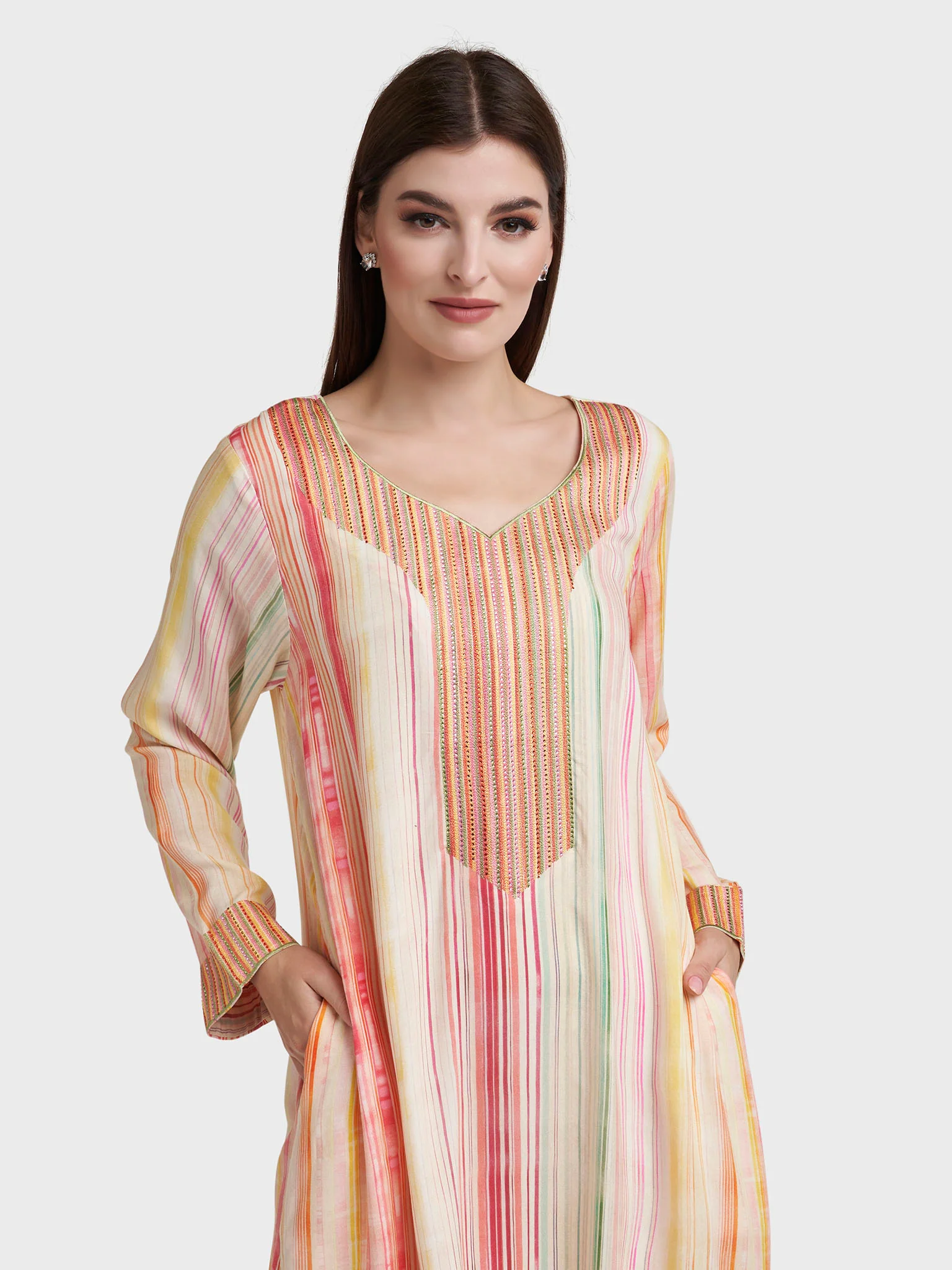 Multicolour Rayon Striped Print Jalabiya (VW298)