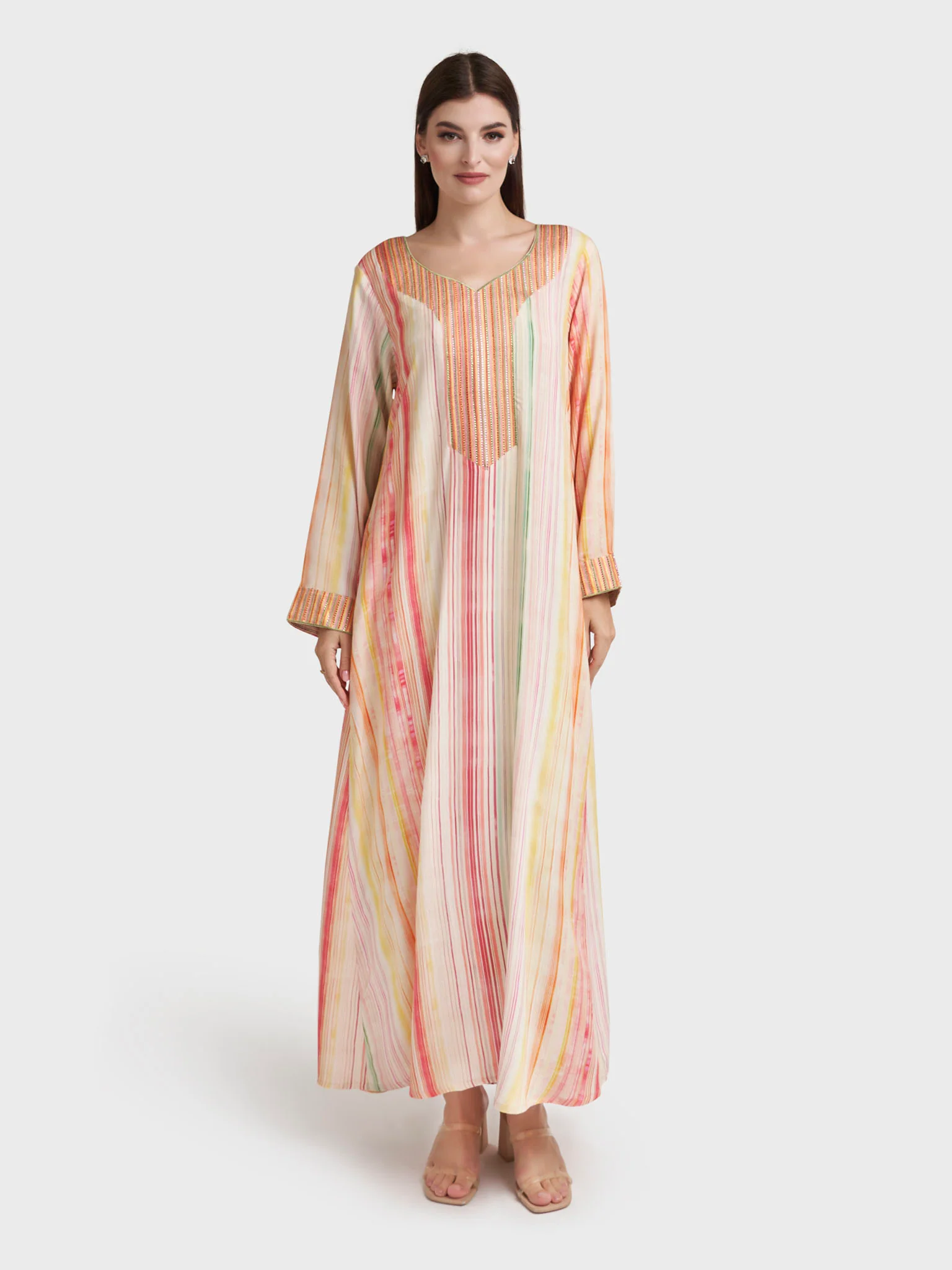 Multicolour Rayon Striped Print Jalabiya (VW298) - Image 2