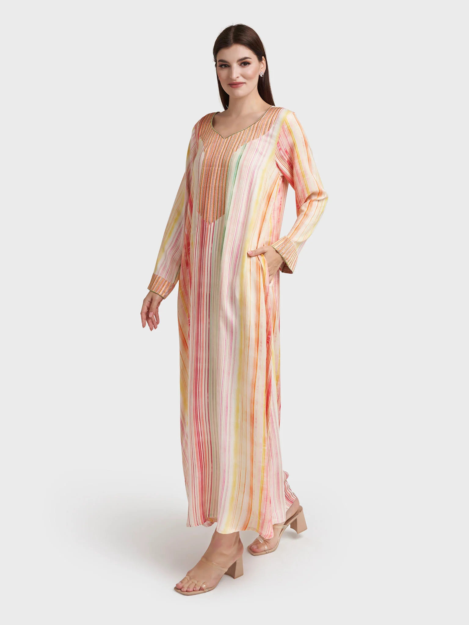 Multicolour Rayon Striped Print Jalabiya (VW298) - Image 3