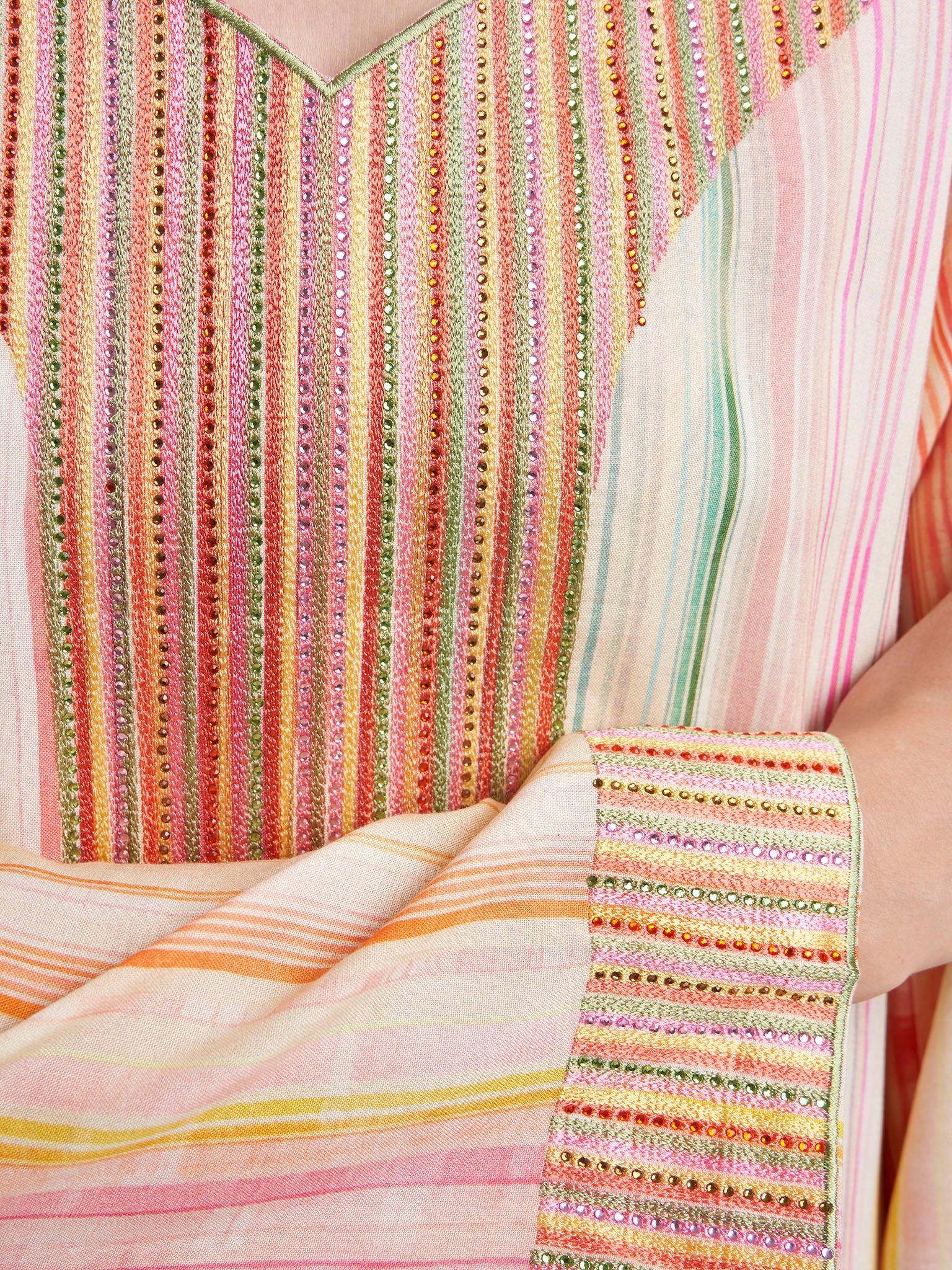 Multicolour Rayon Striped Print Jalabiya (VW298) - Image 5