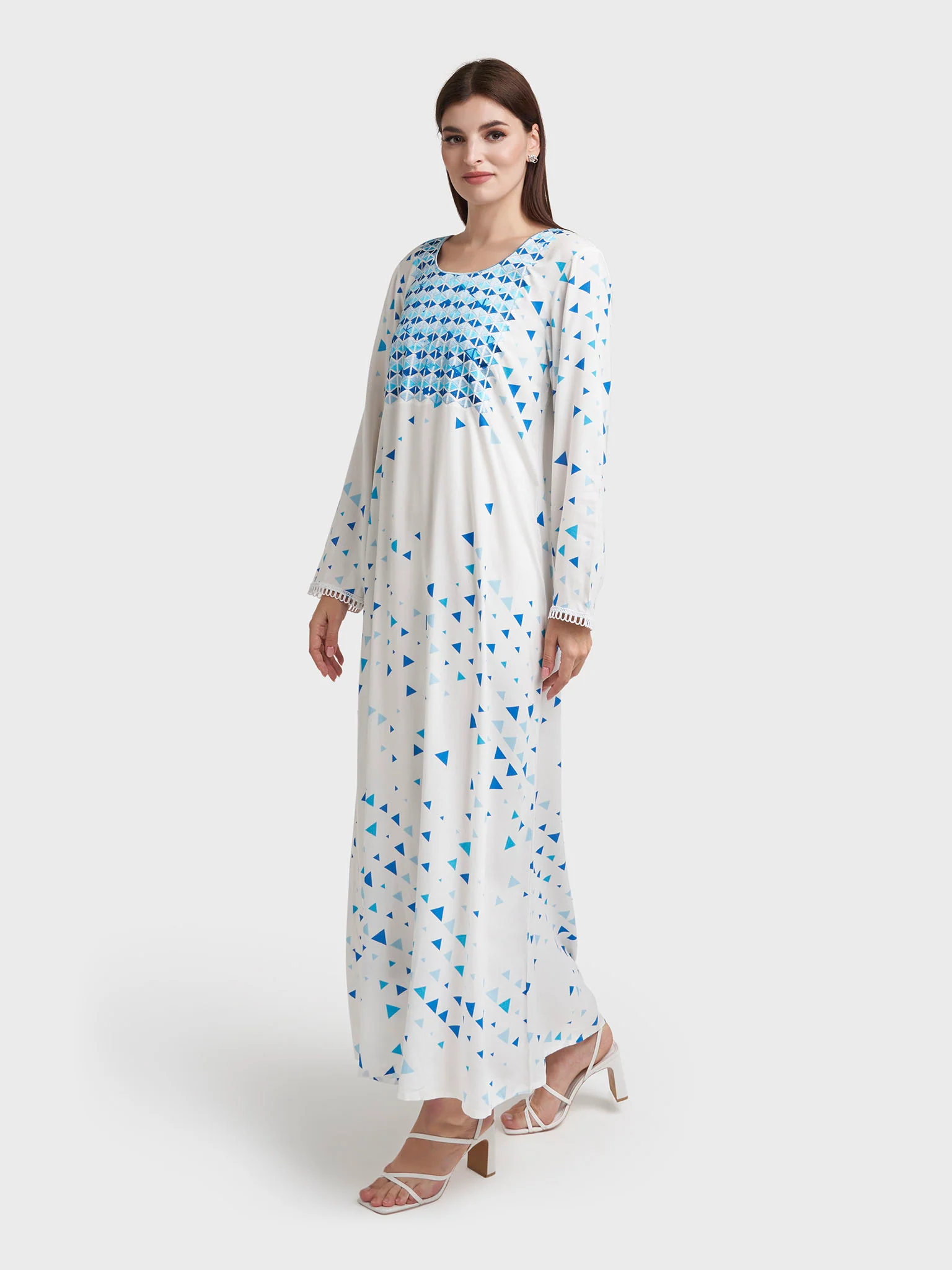 Off White Rayon Geometric Print Jalabiya (VW353) - Image 3