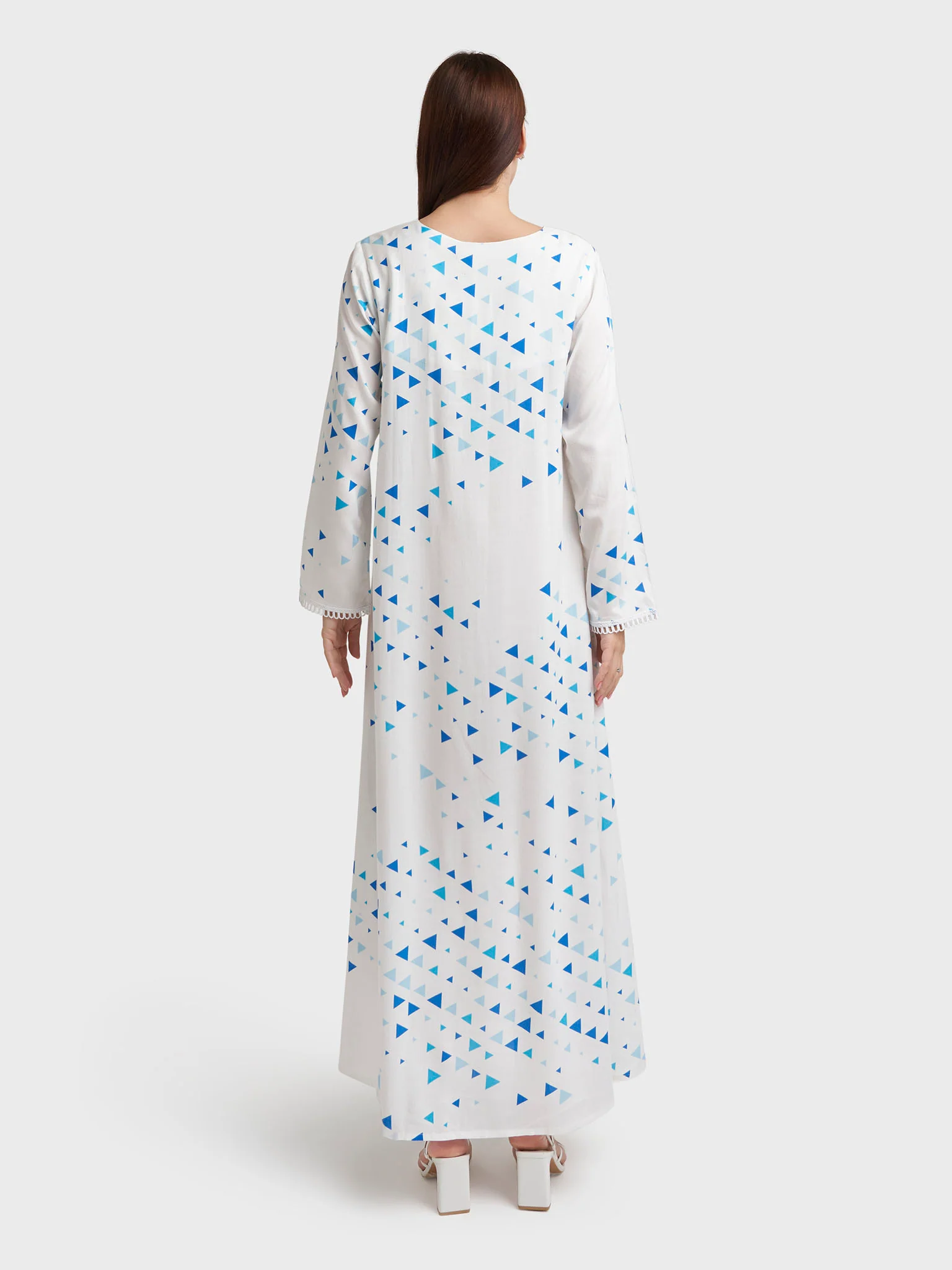 Off White Rayon Geometric Print Jalabiya (VW353) - Image 4