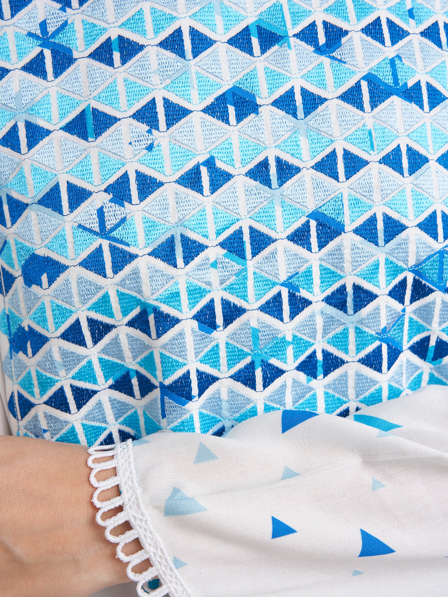 Off White Rayon Geometric Print Jalabiya (VW353) - Image 5