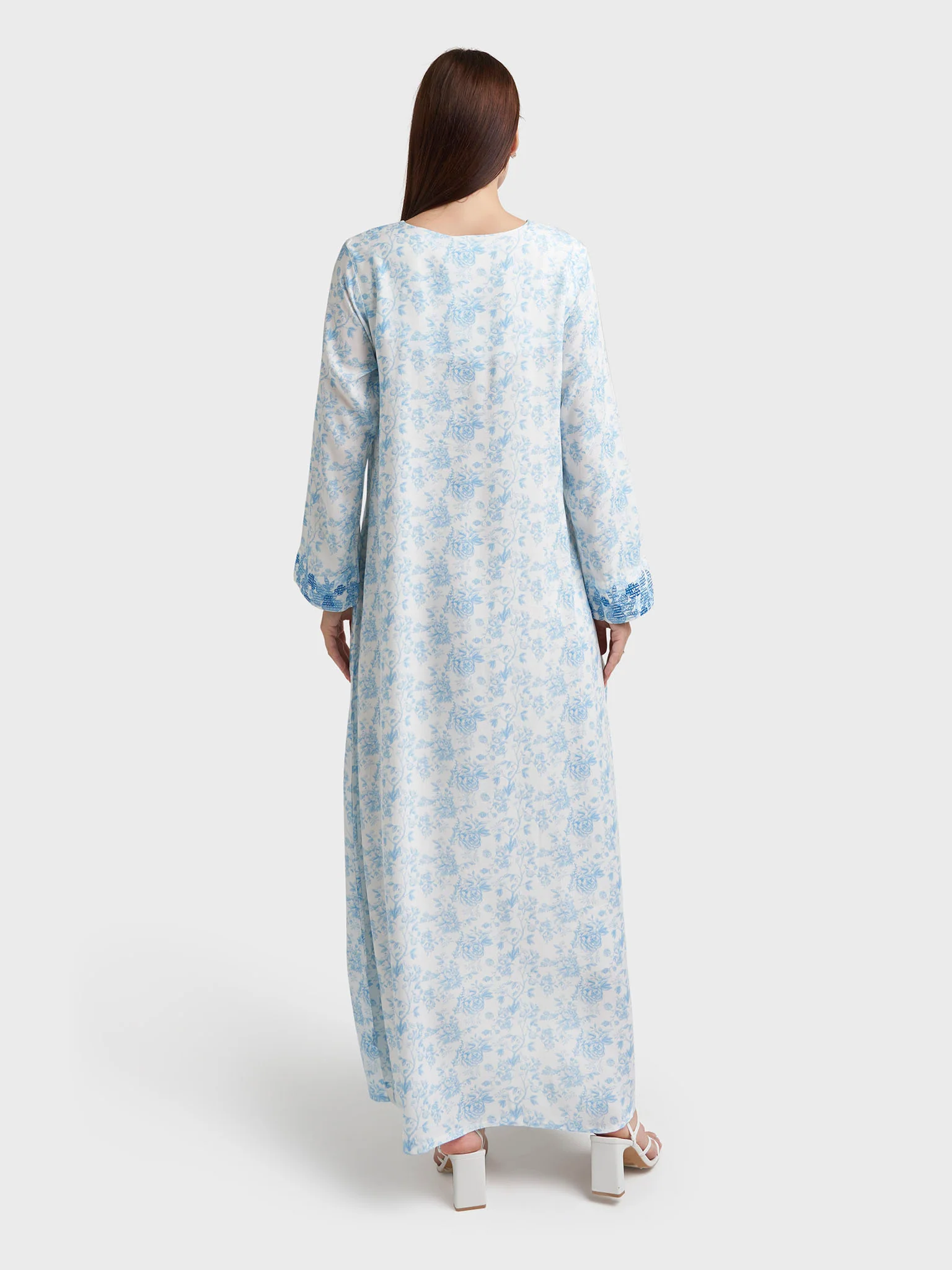 Blue Rayon Floral Print Embroidered Jalabiya (VW357) - Image 4