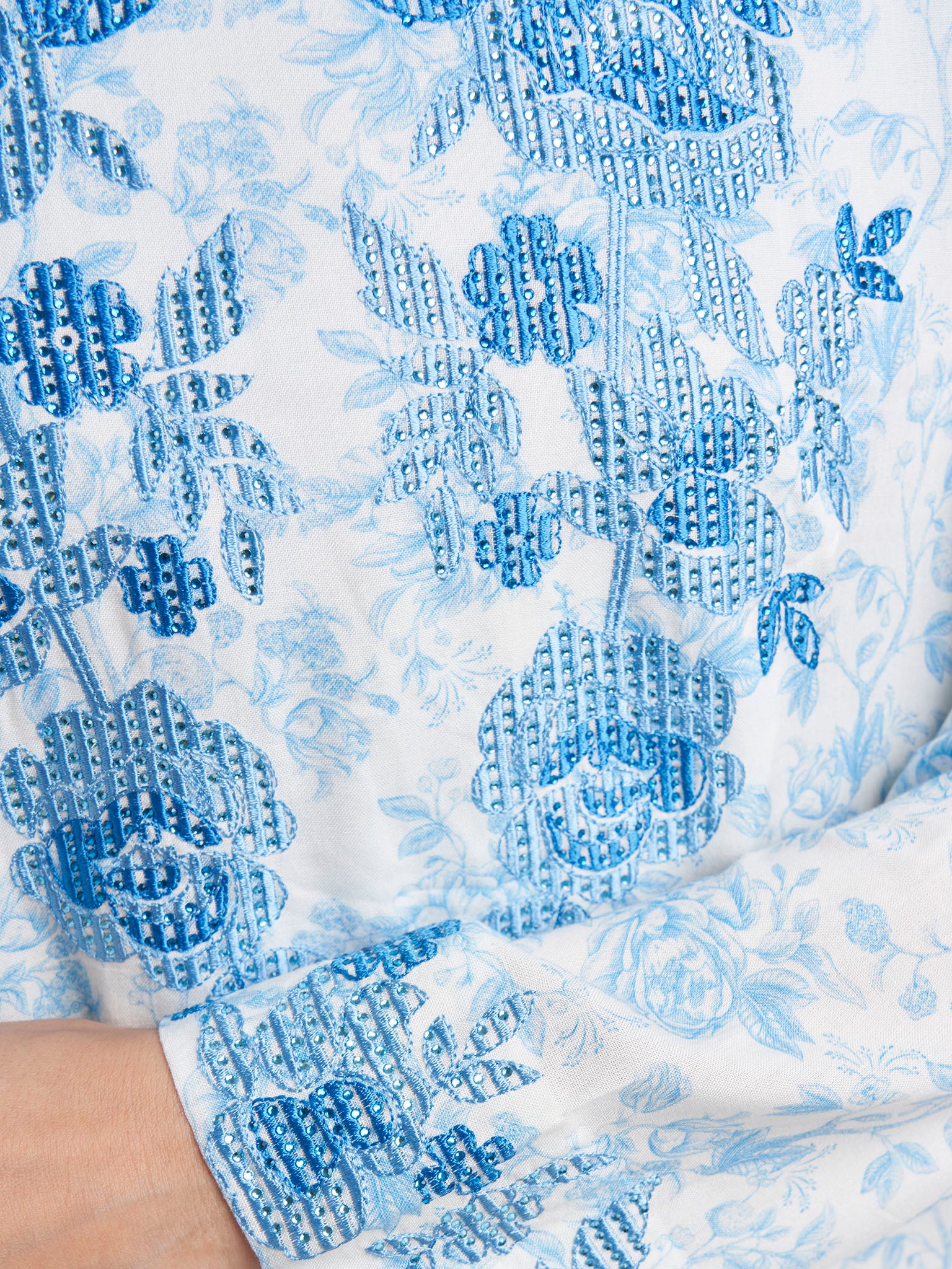 Blue Rayon Floral Print Embroidered Jalabiya (VW357) - Image 5