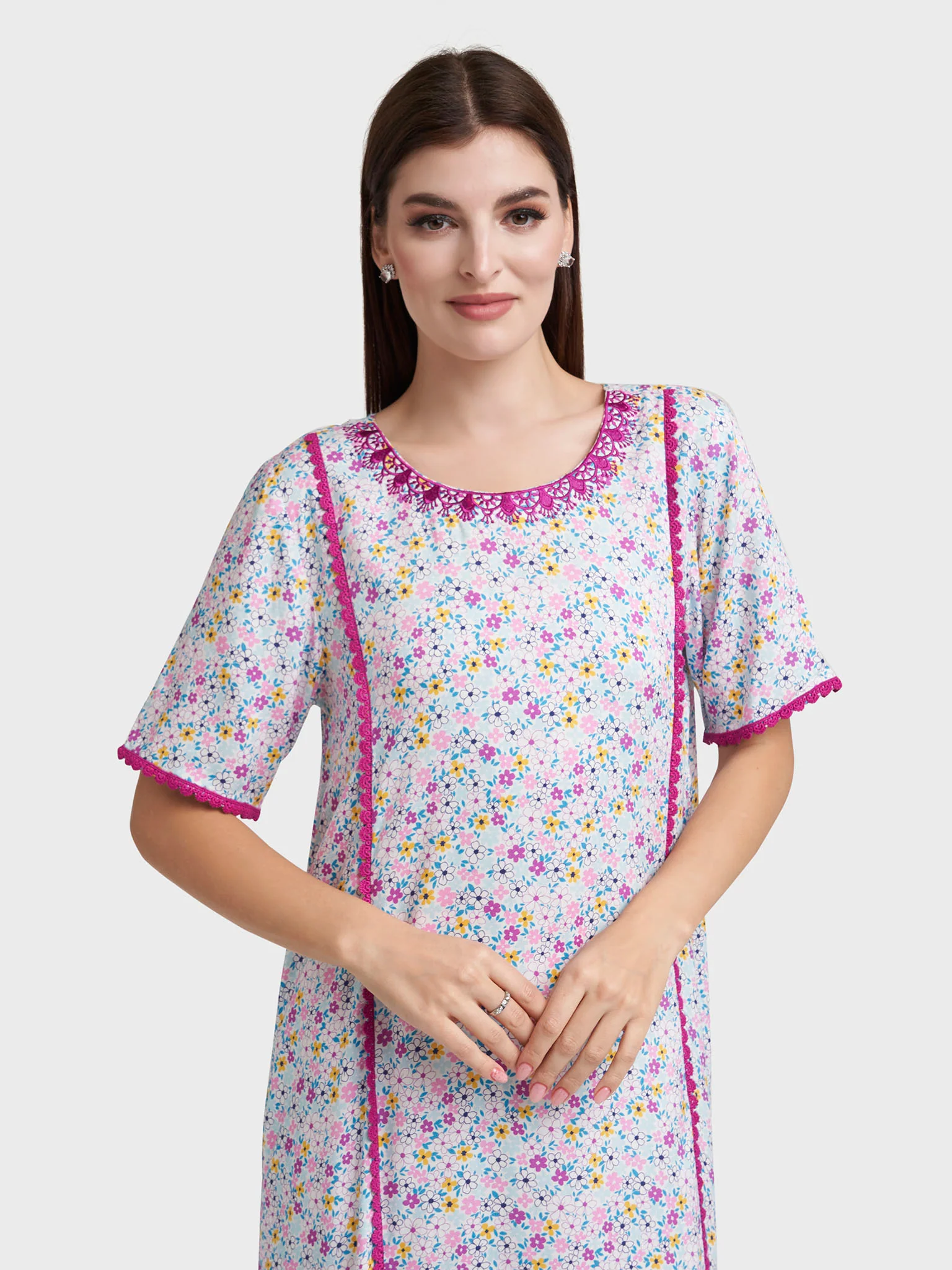 Purple Rayon Floral Print Embroidered Jalabiya (VW374)